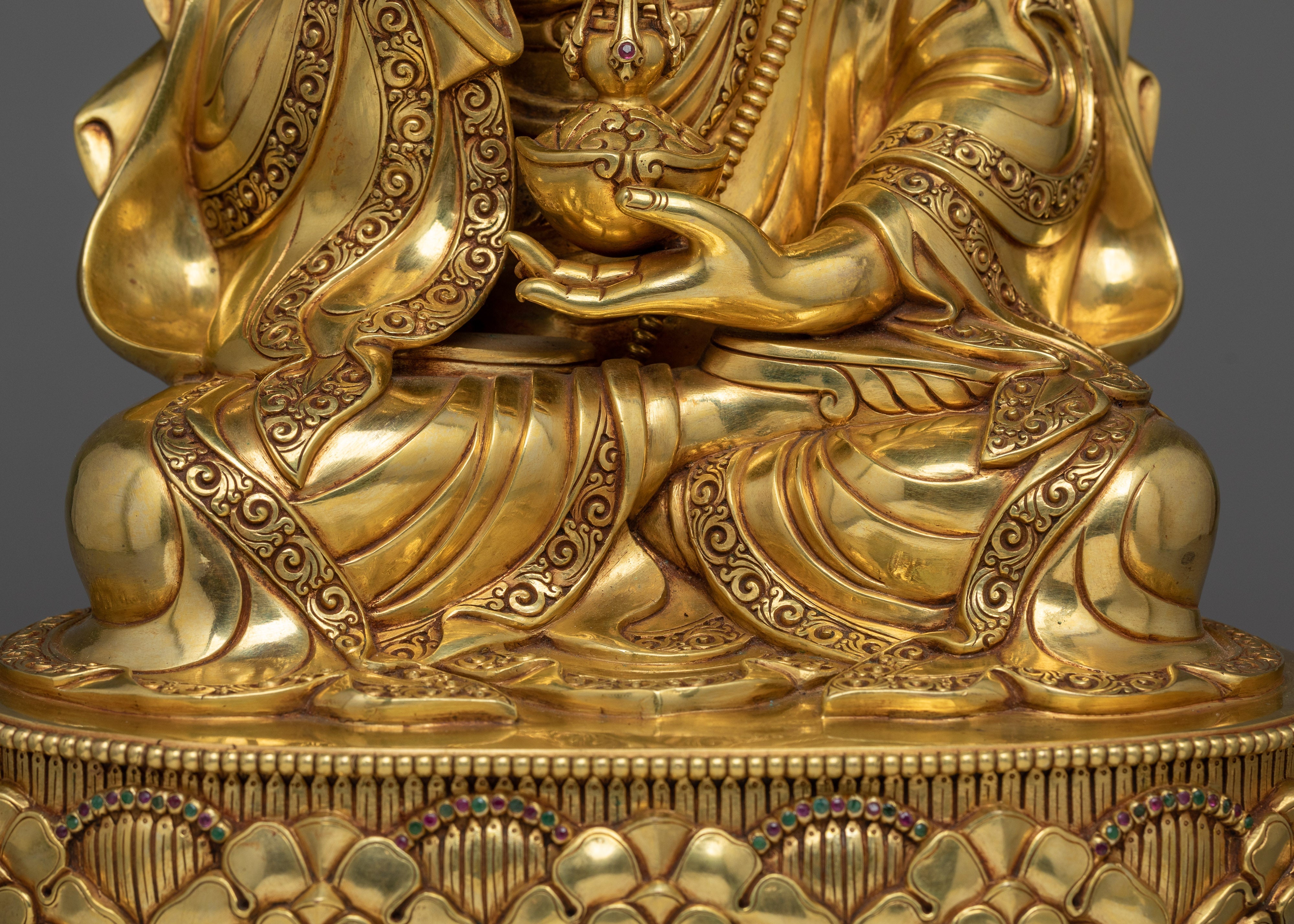 Gold Gilded Guru Rinpoche Statue | Hand-Carved Gemstone, 24K Gold Gilded