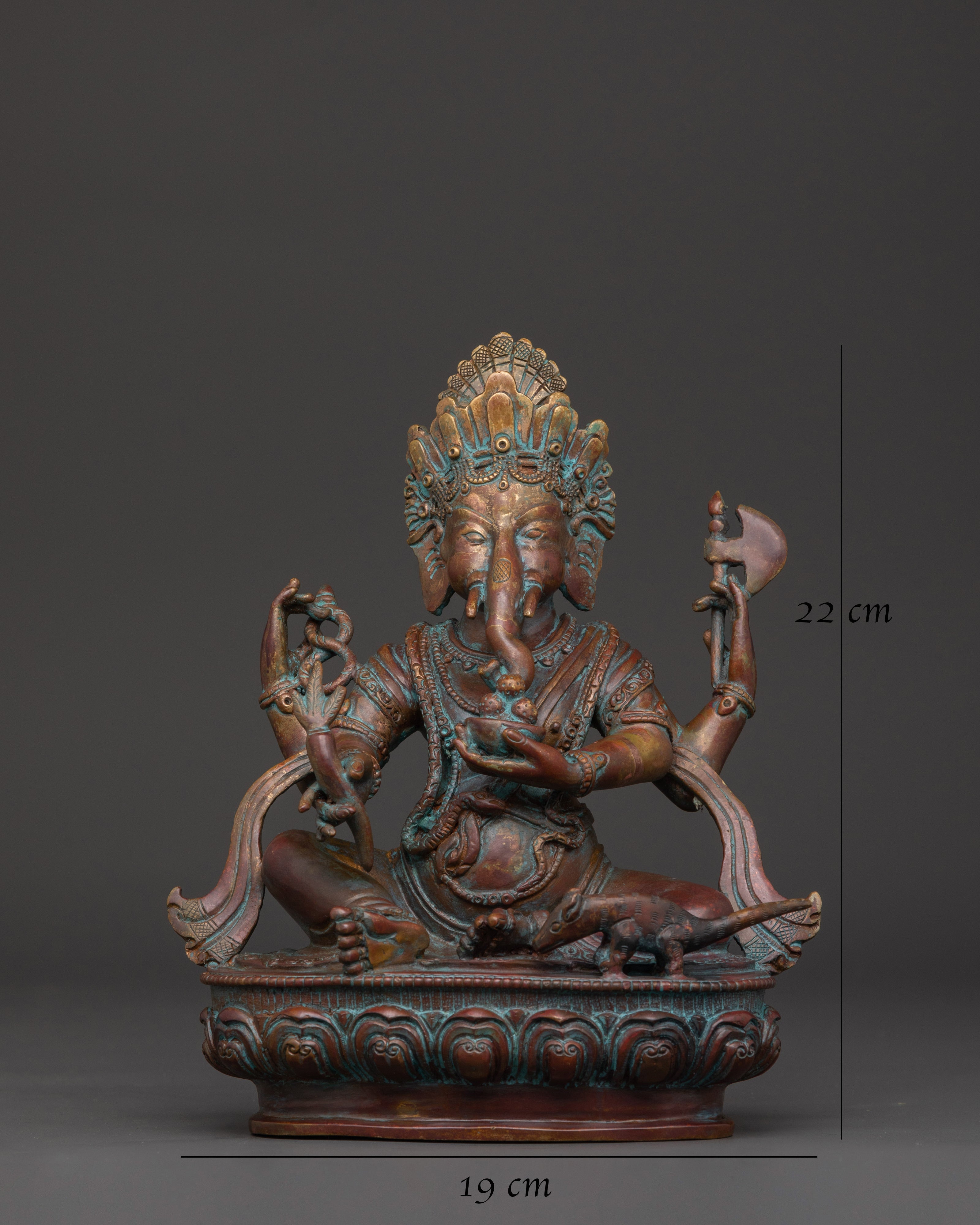 Oxidized Copper Hindu Elephant God Statue