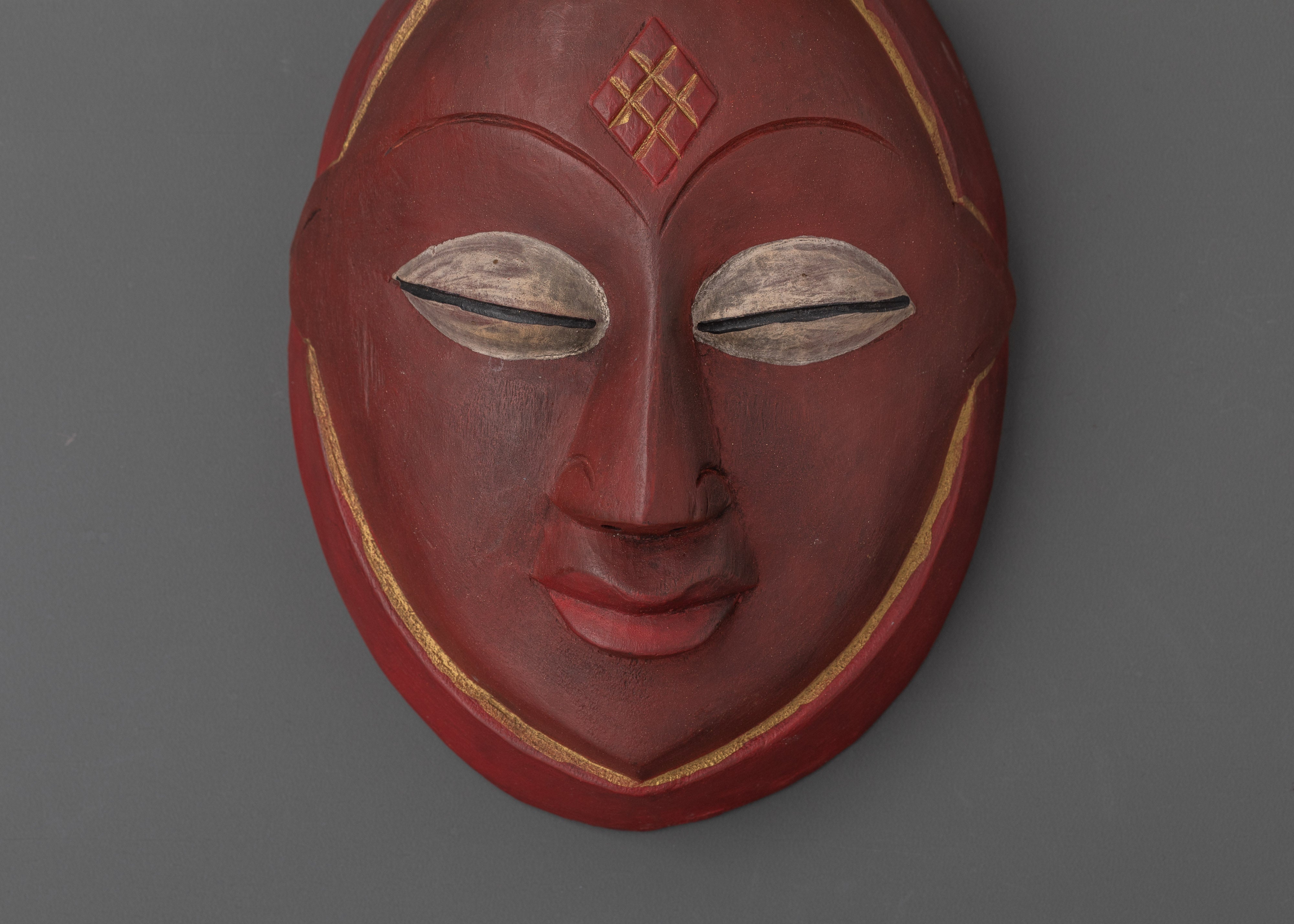 Handcrafted Red Face Mask Decor for Tribal and Ethnic Wall Art