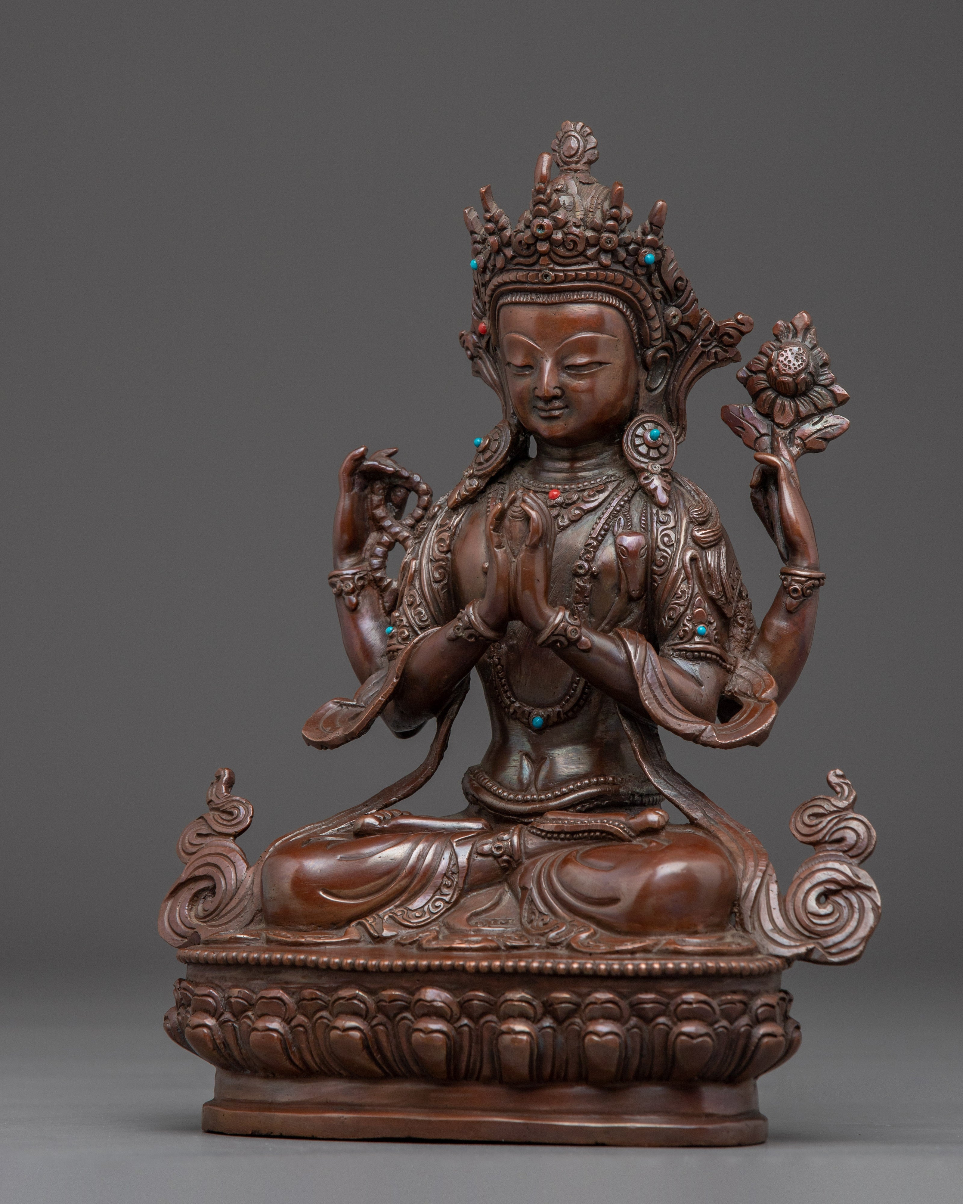 Chenrezig Oxidized Copper Artwork | Meditation and Spiritual Decor