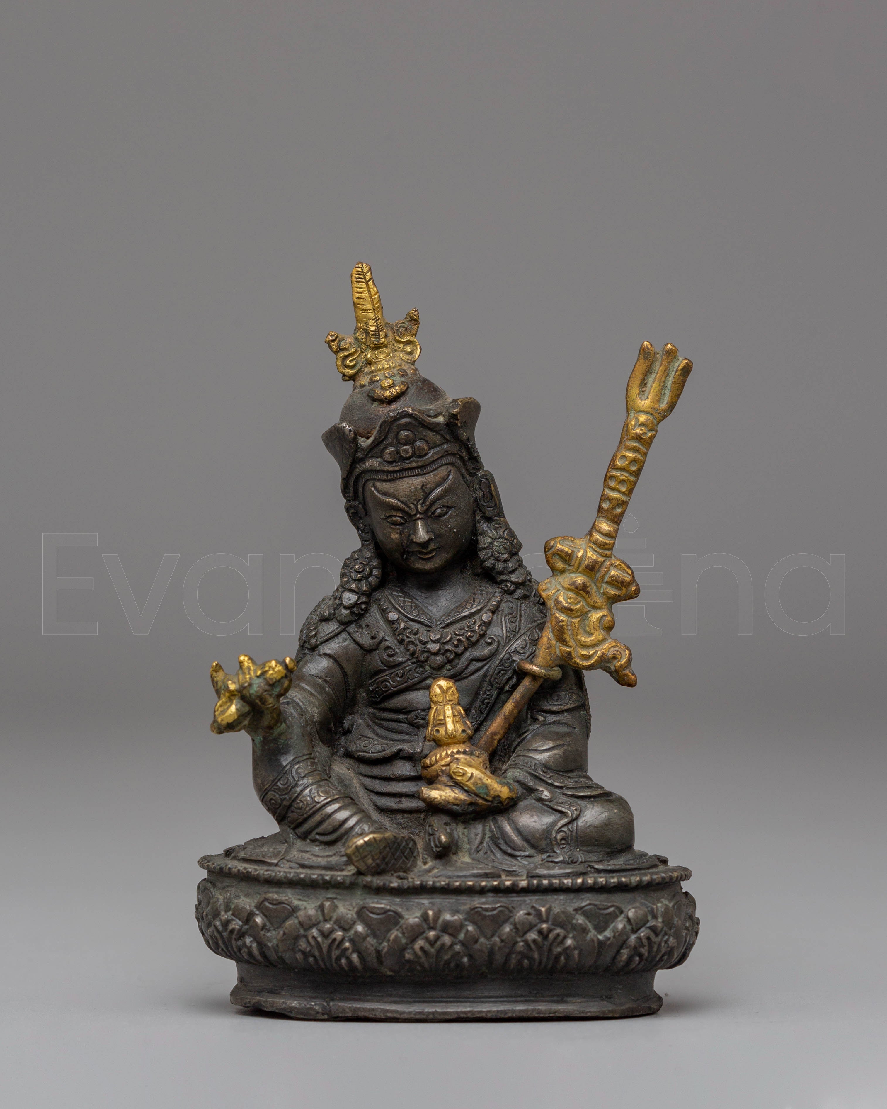 Guru Rinpoche Handmade Dark Oxidized Sculpture