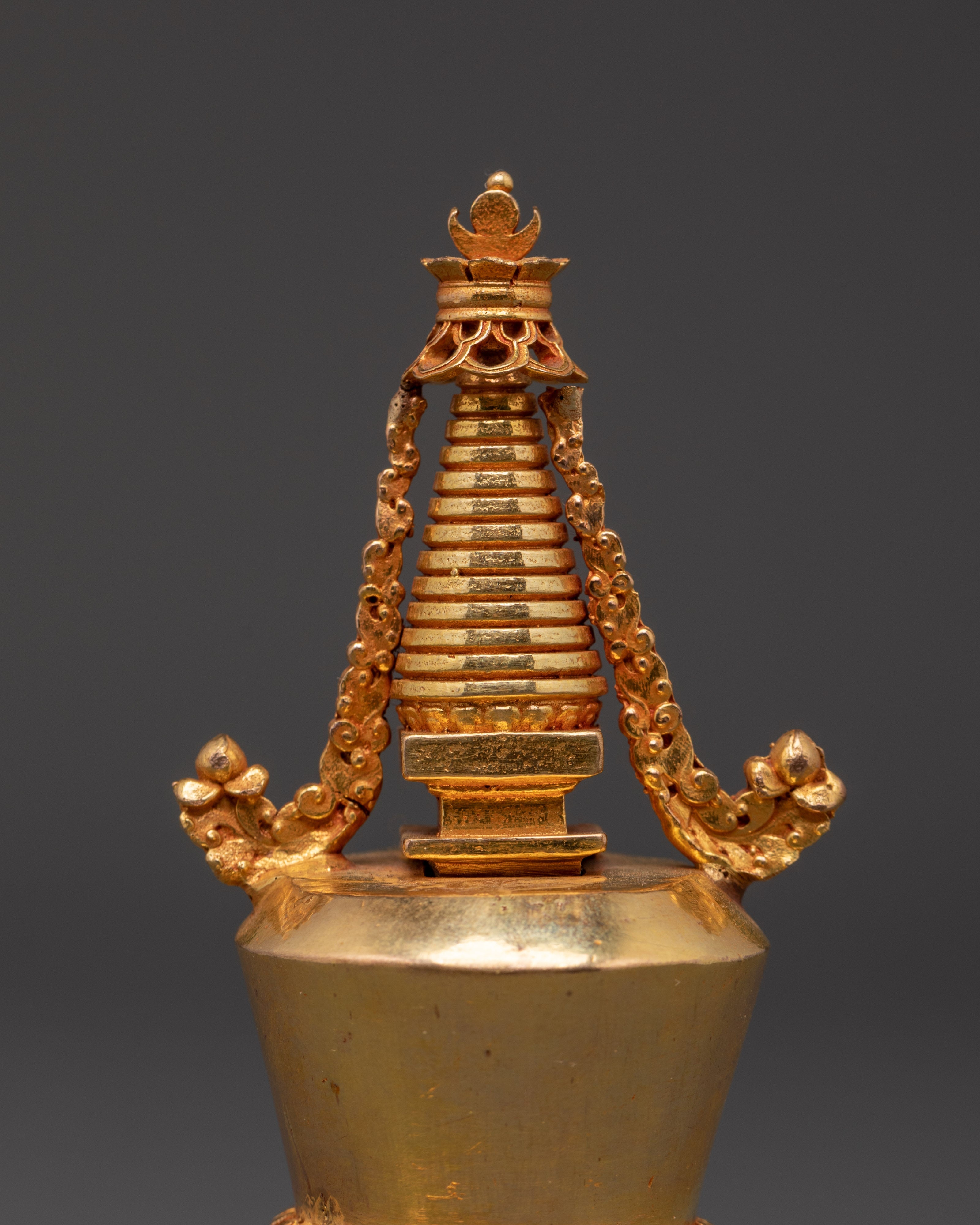 Sacred Spiritual Copper Stupa | Handcrafted Gold Plated Tibetan Buddhist Statue