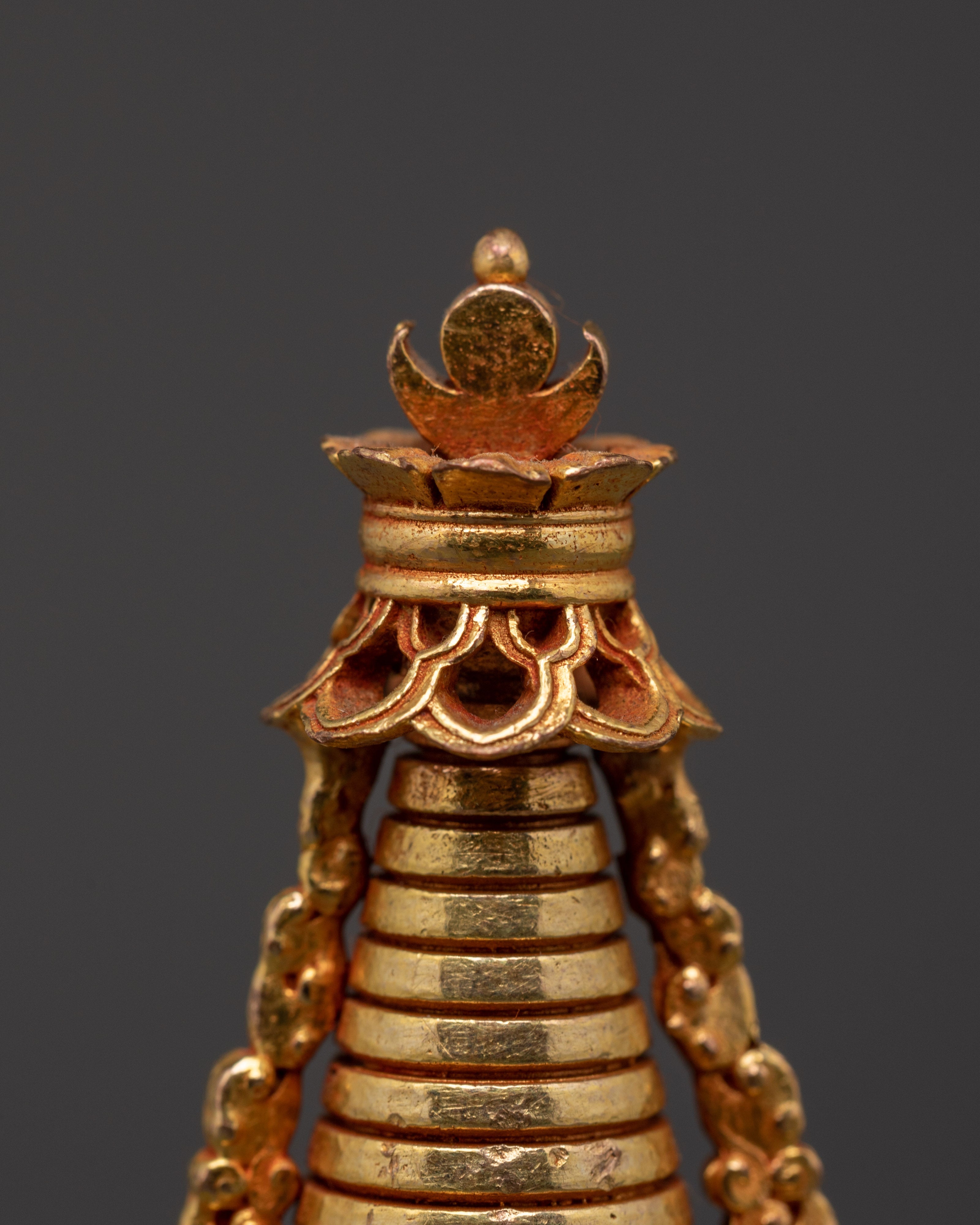 Enlightenment Copper Stupa | Handcrafted Gold Plated Tibetan Buddhist Statue