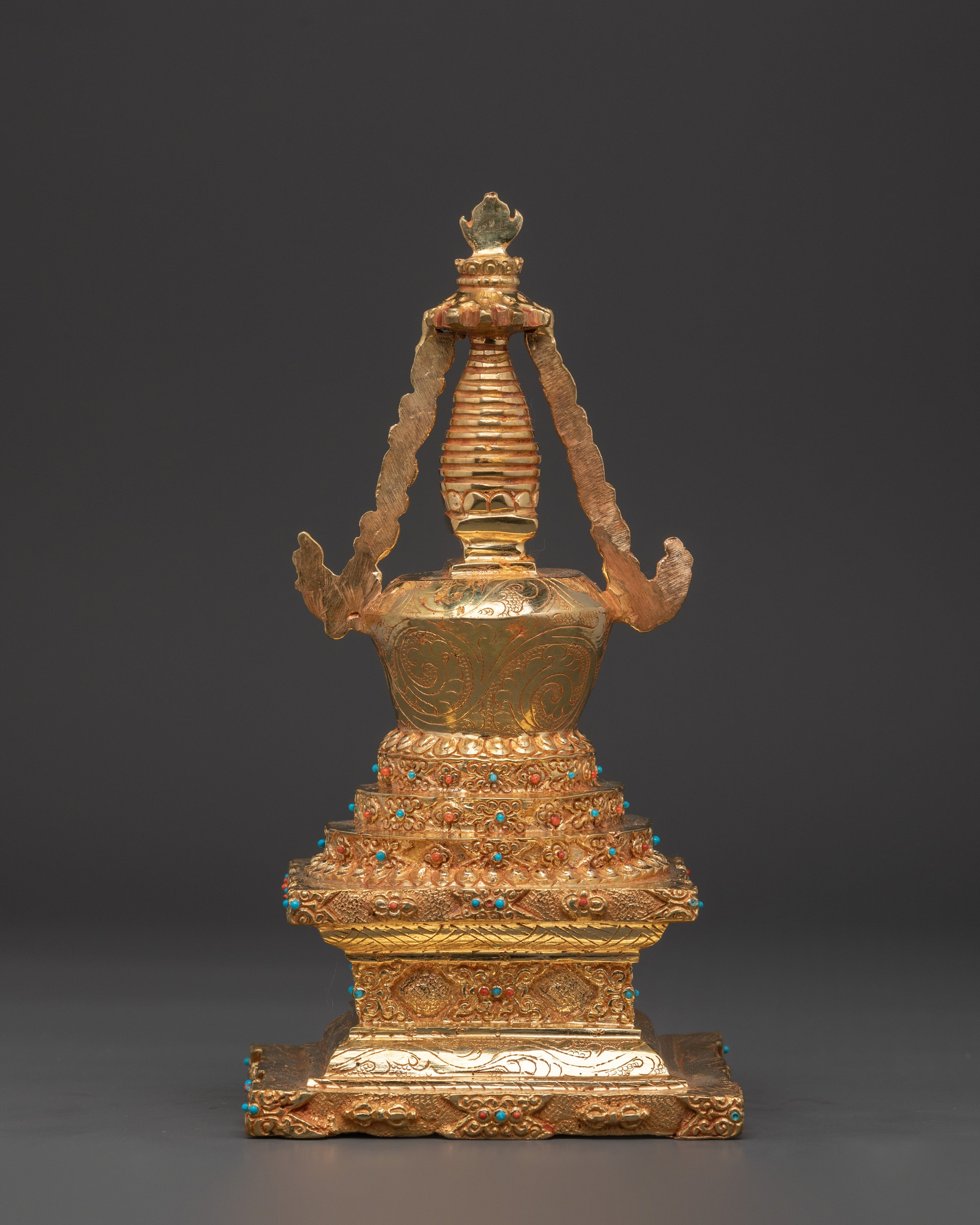 Handcrafted Tibetan Pagoda Sculpture | Gold-Plated Copper Stupa