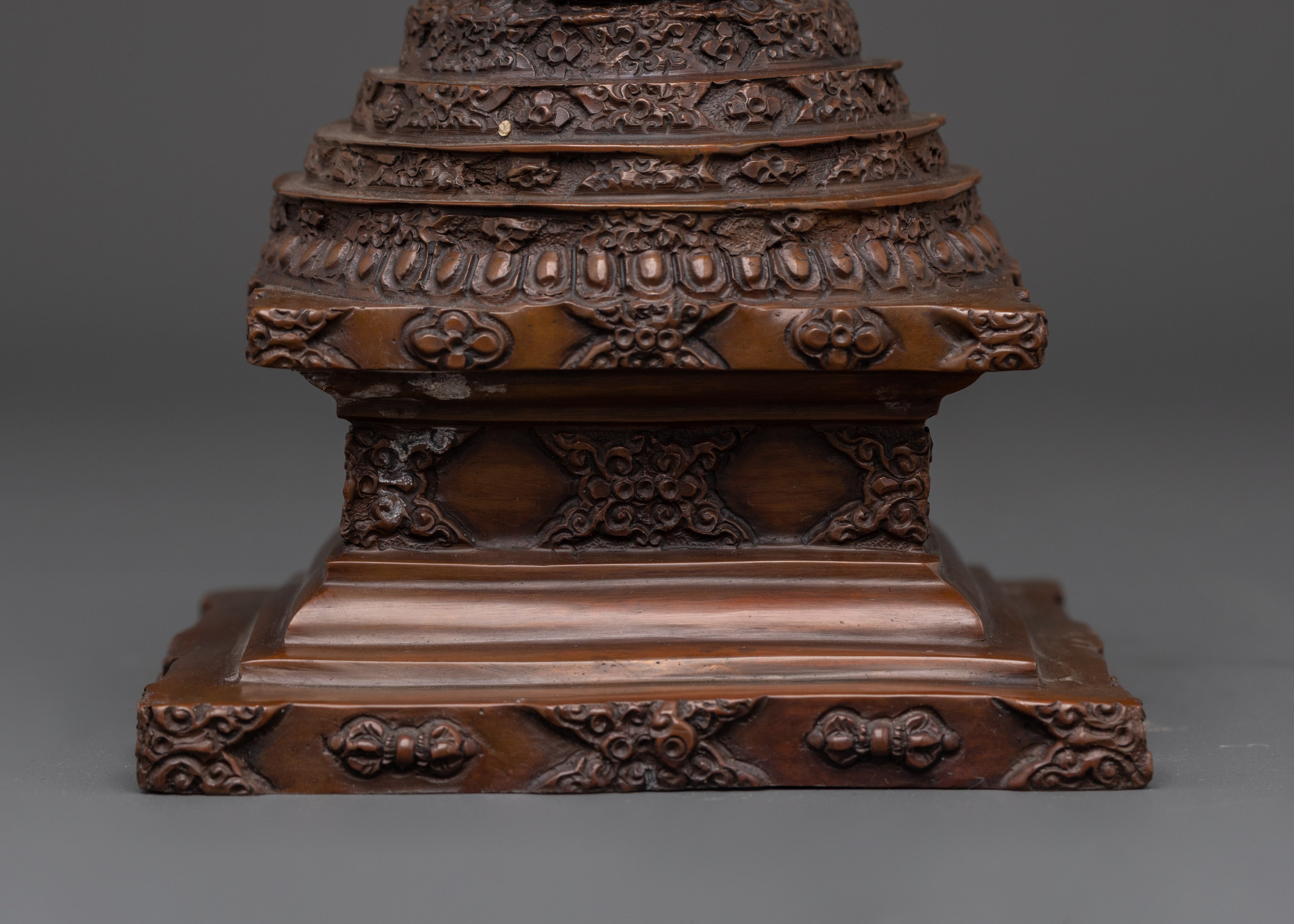 Handcrafted Oxidized Copper Buddhist Stupa | Spiritual Tibetan Decor for Meditation Rooms