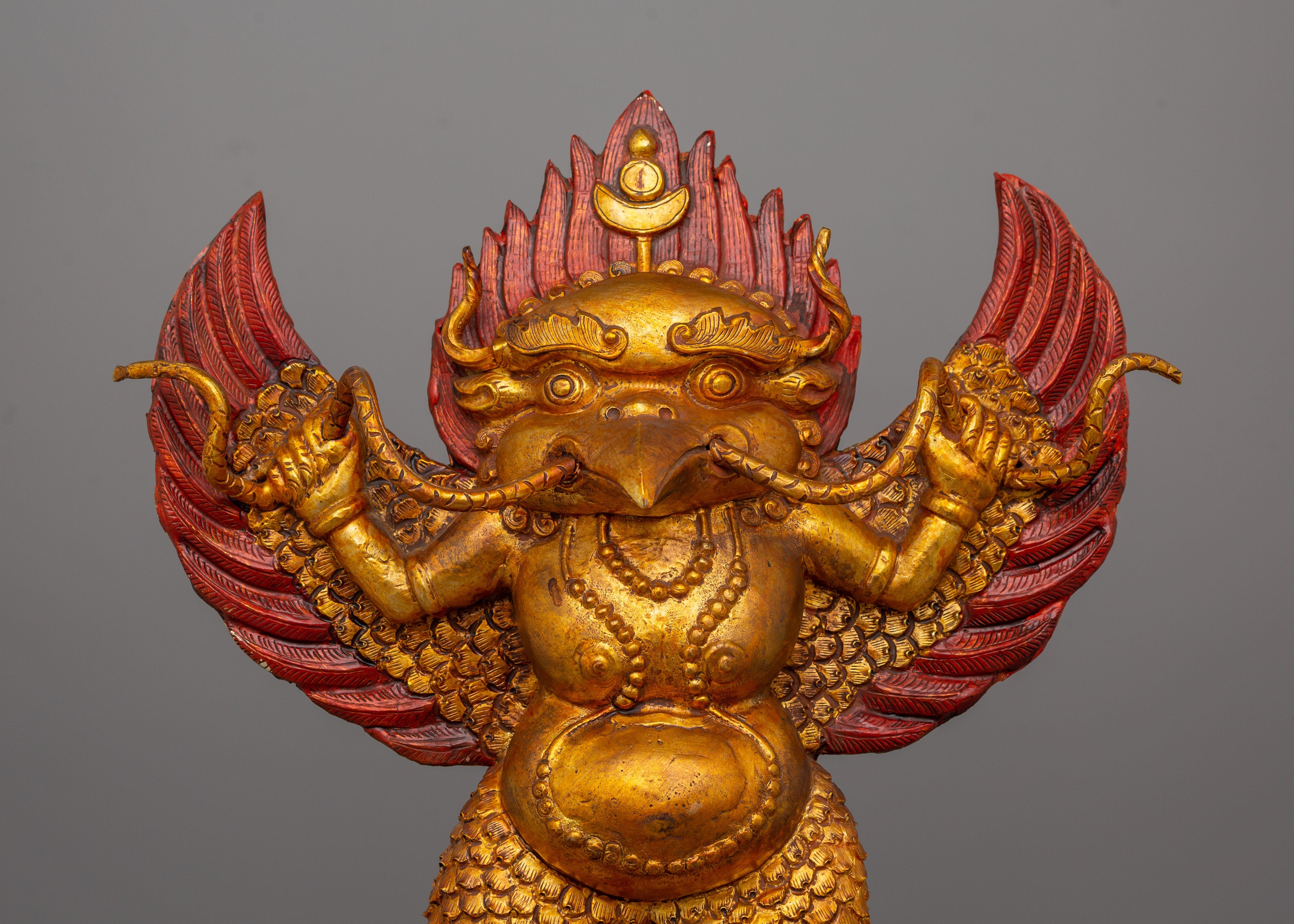 Handcrafted Gold-Plated Garuda Statue | Buddhist Guardian Deity for Sacred Décor