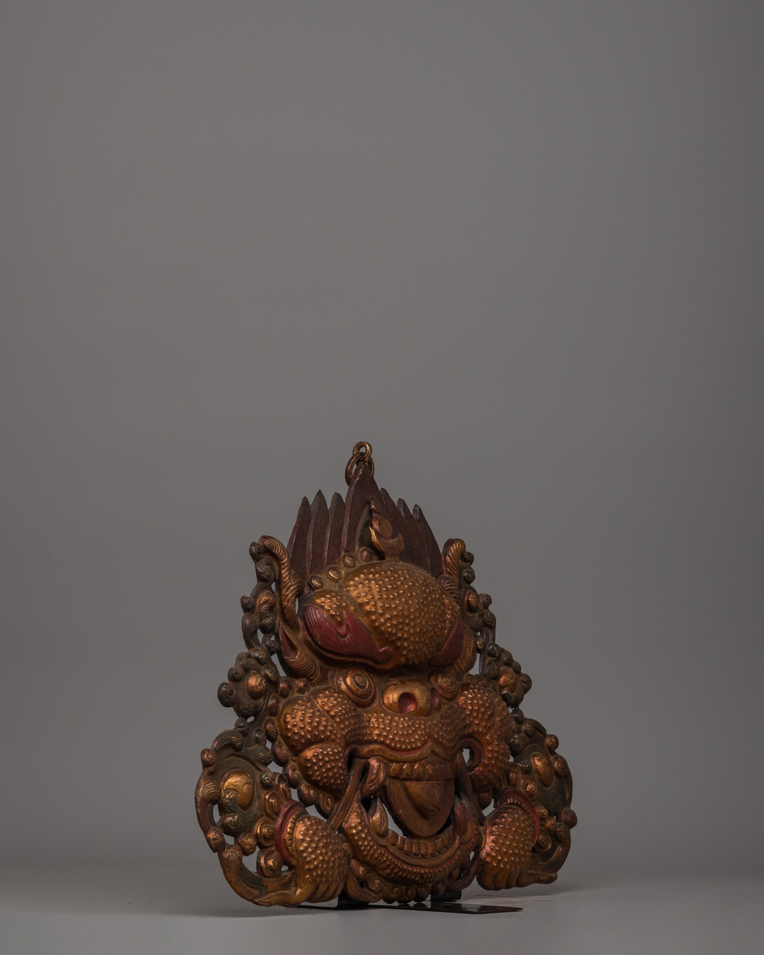 Gold-Plated Kirtimukha Mask | Copper Wall Decor