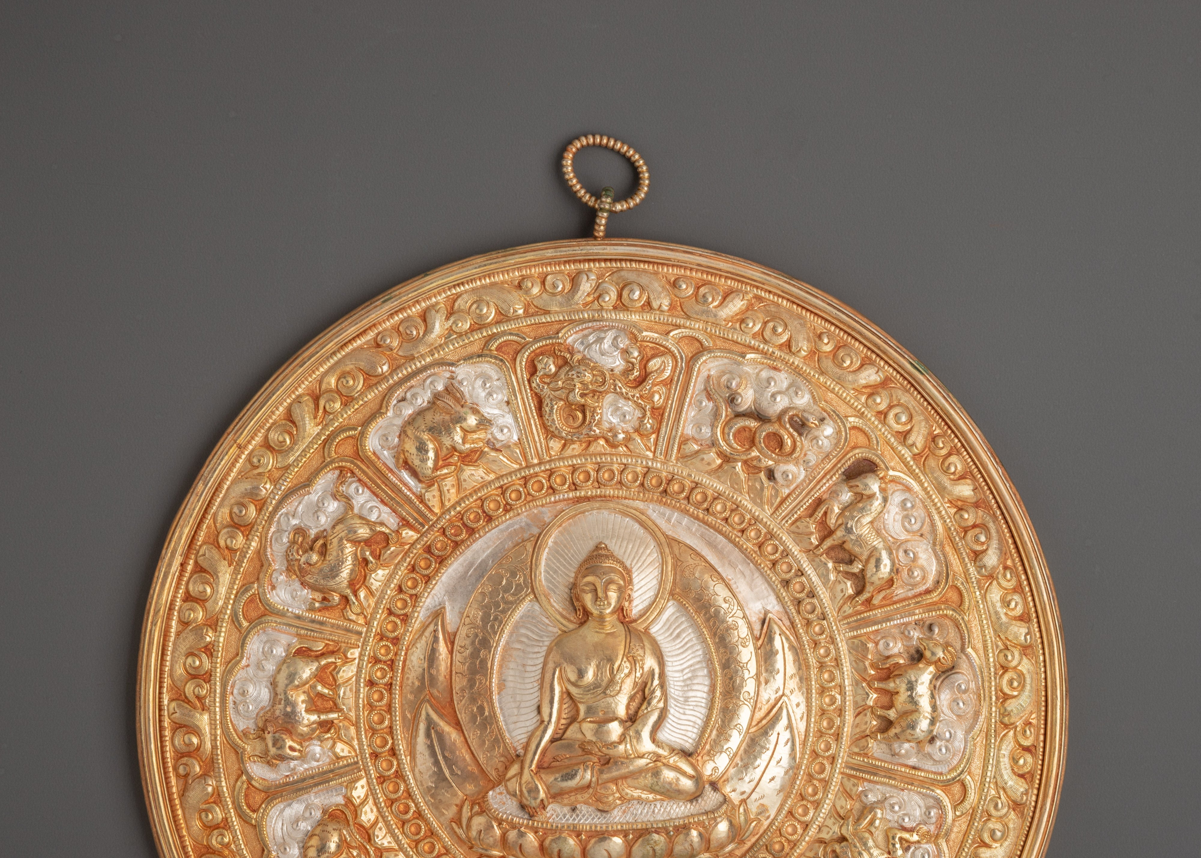 Buddha with 12 Zodiac Animals Wall hanging | Buddhist Himalayan Art for Sacred Space