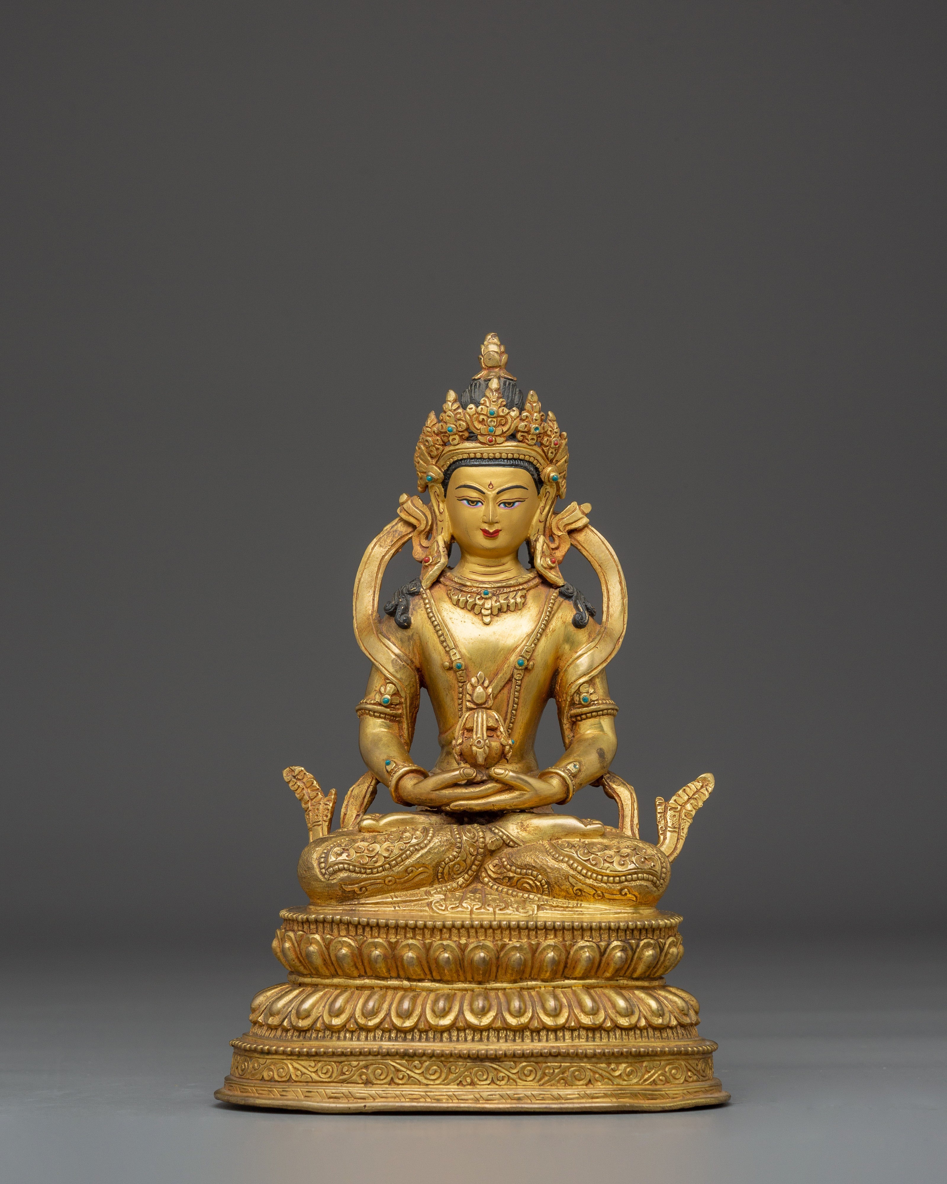 Gold Gilded Amitayus Buddha Copper Statue
