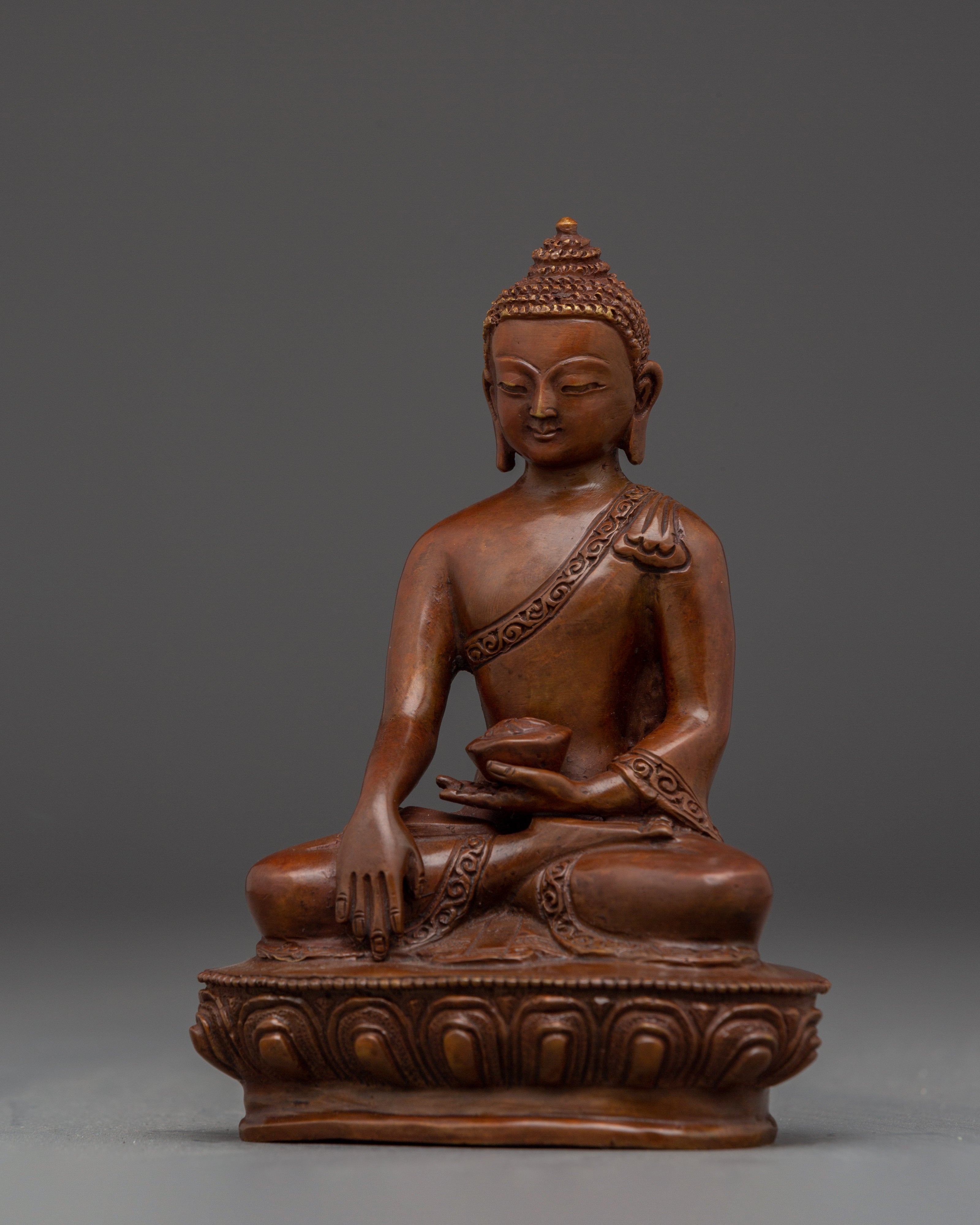 Handcrafted Oxidized Copper Shakyamuni Buddha Sculpture | Nepalese Altar Statue