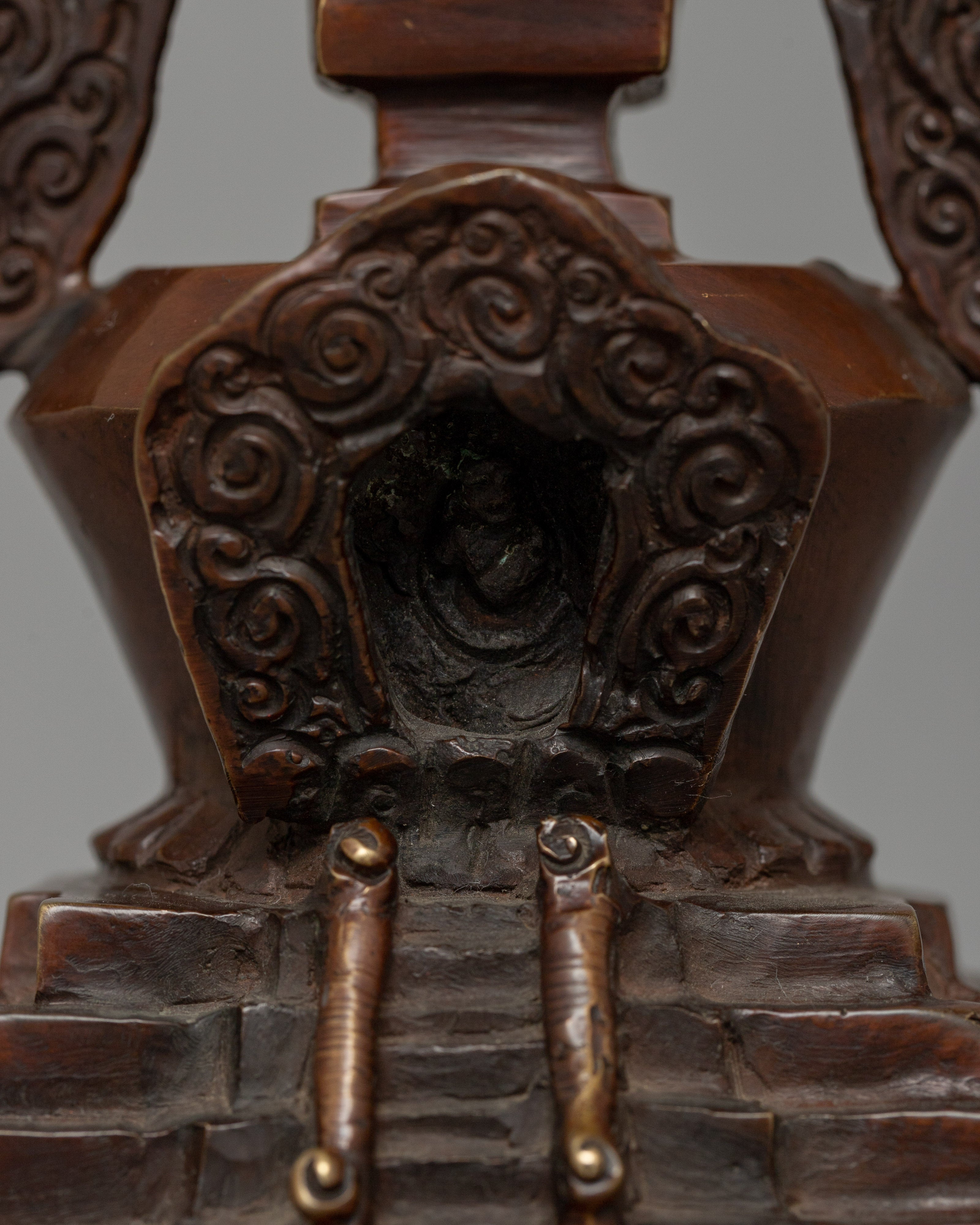 Buddhist Oxidized Copper Stupa | Handmade Buddhist Symbol for Ritual and Decorative Use