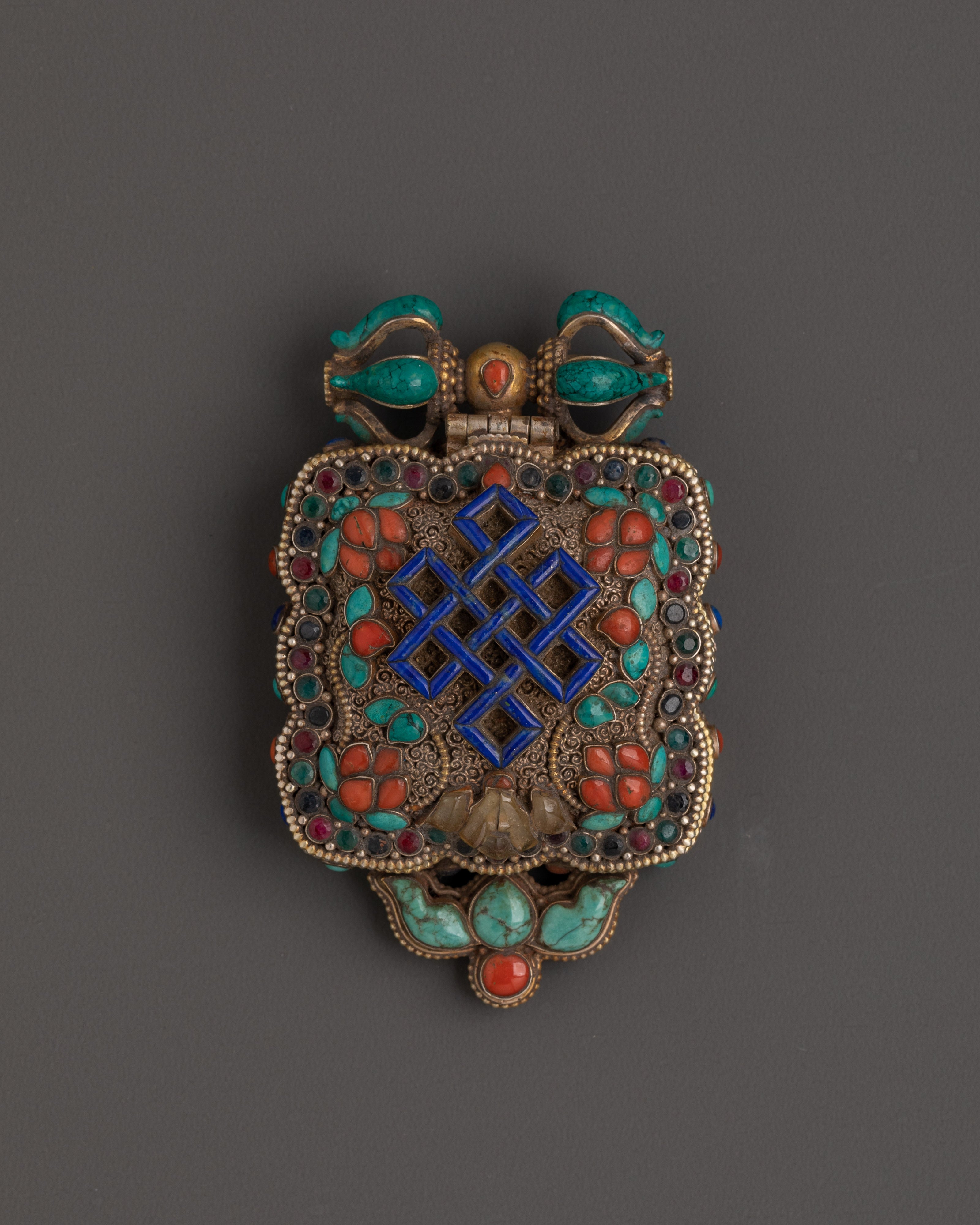 Handmade Tibetan Ghau Locket | Coral, Lapis Lazuli, Turquoise Inlay