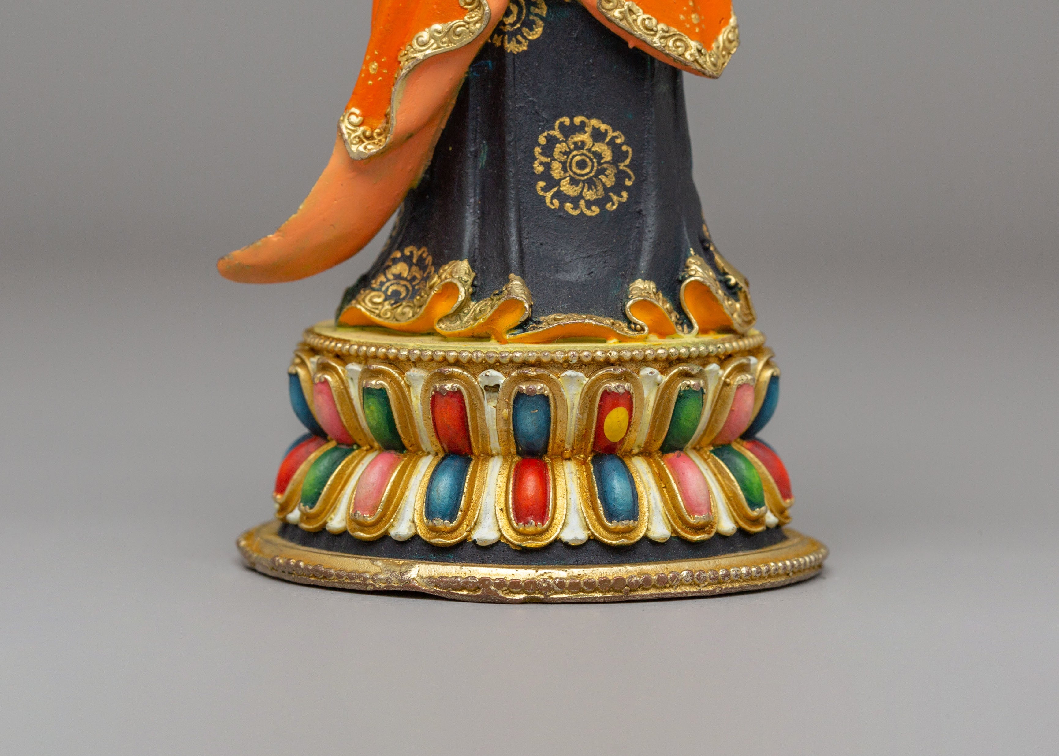 Tibetan Standing Guru Rinpoche Statue | Handcrafted Copper Figure for Altar