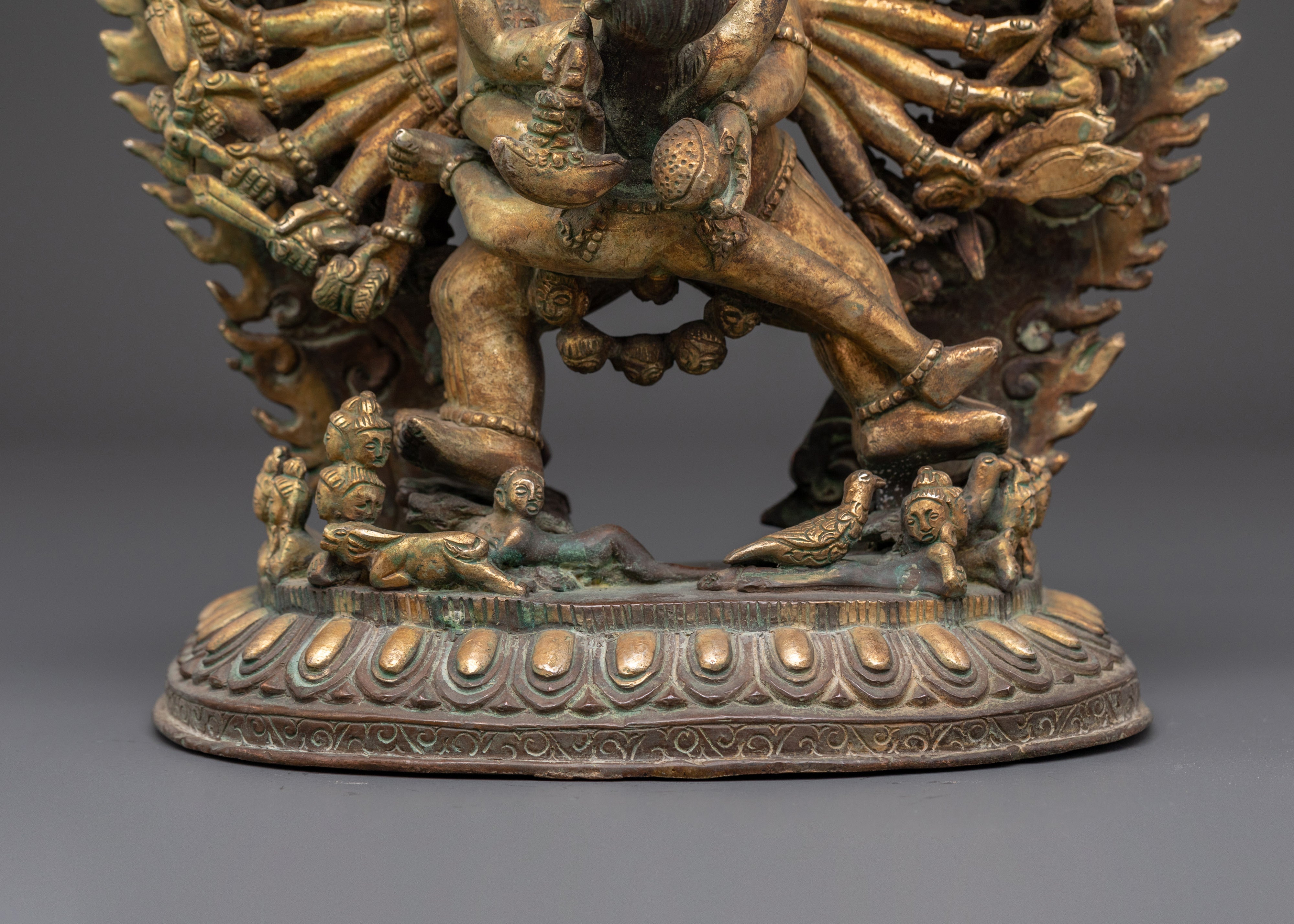 Handmade Gold Plated Yamantaka Statue | Copper Spiritual Art