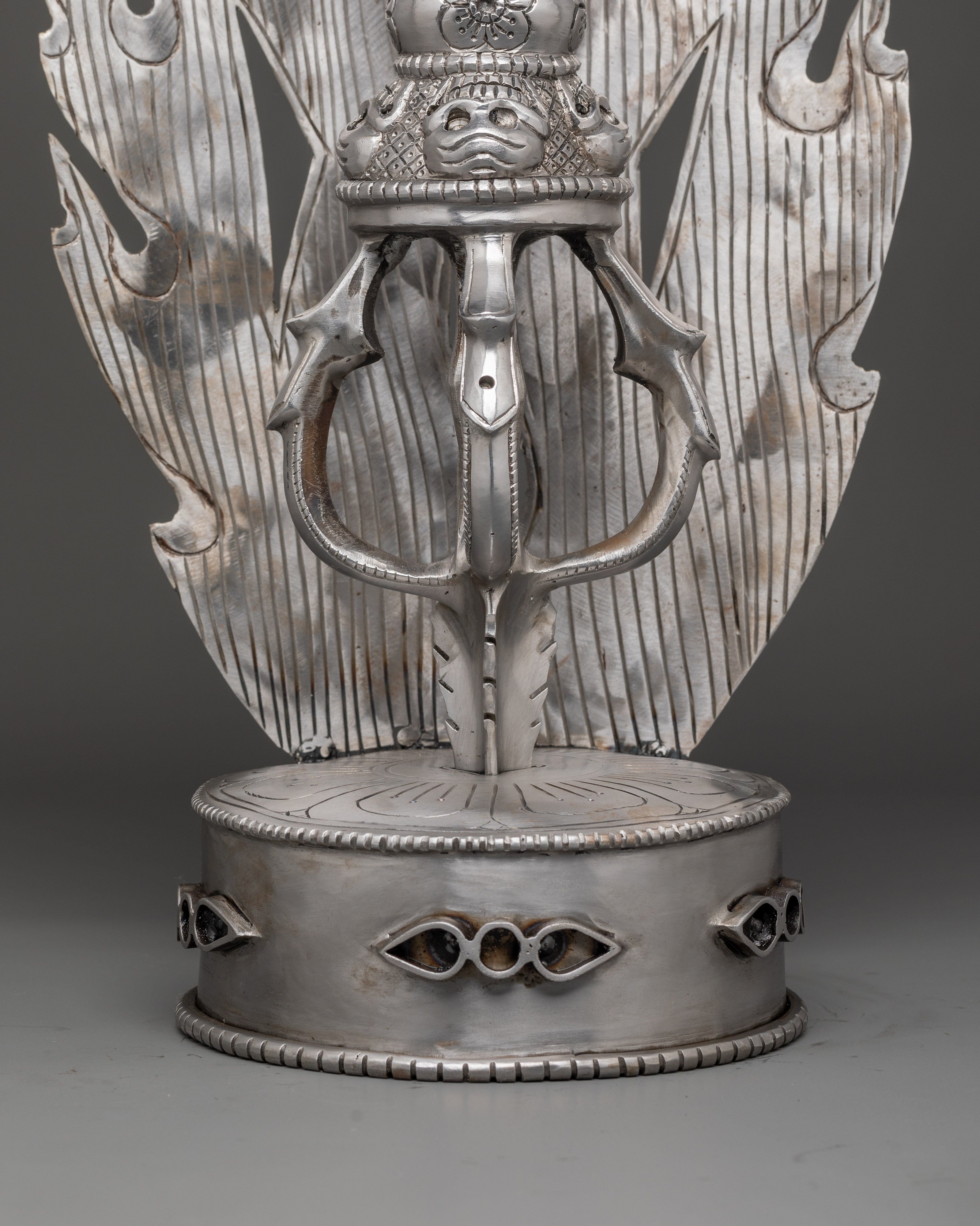 Tibetan Silver Vajra With Stand | Iron Buddhist Ritual Tool