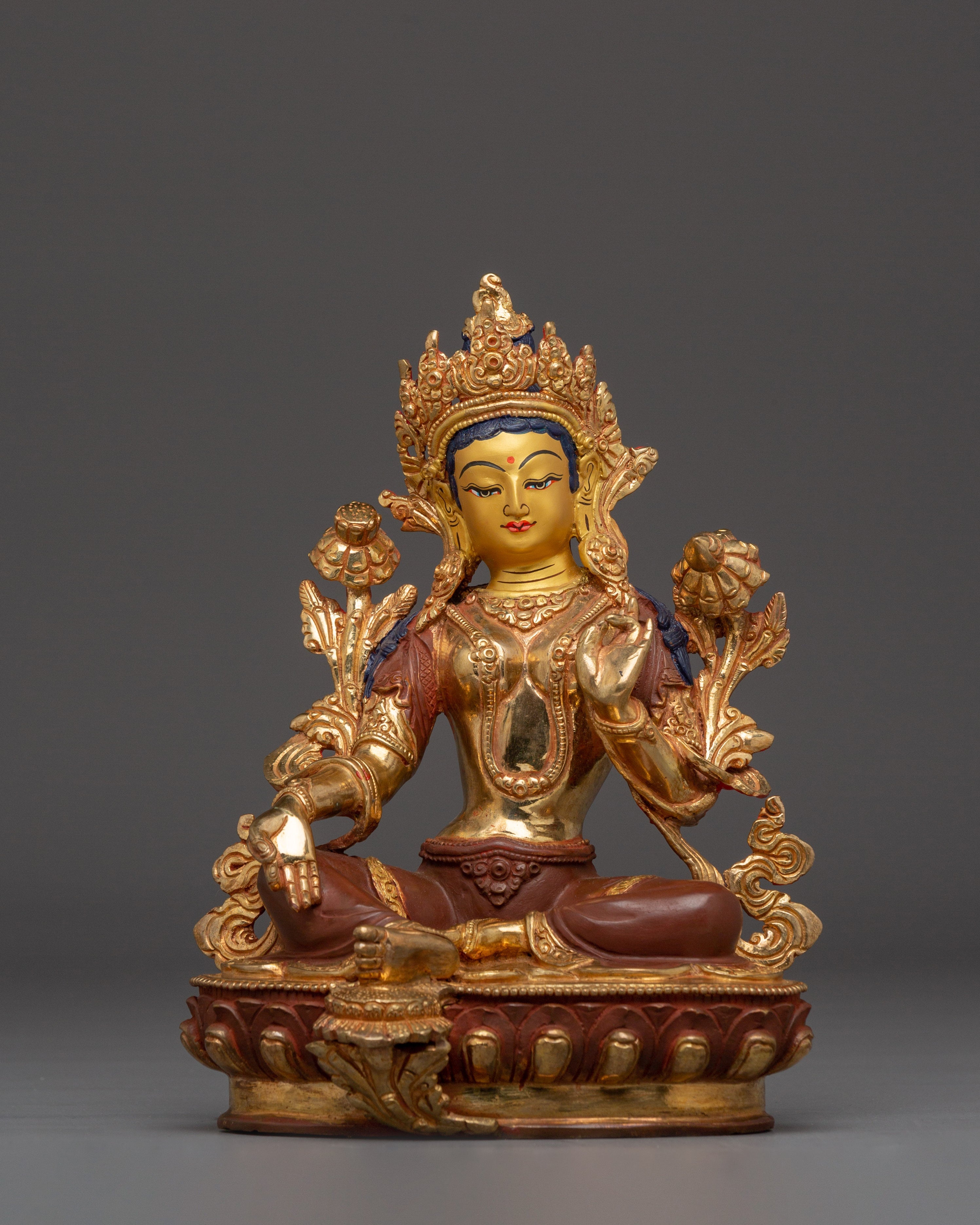 Golden Handmade Buddhist Green Tara Art