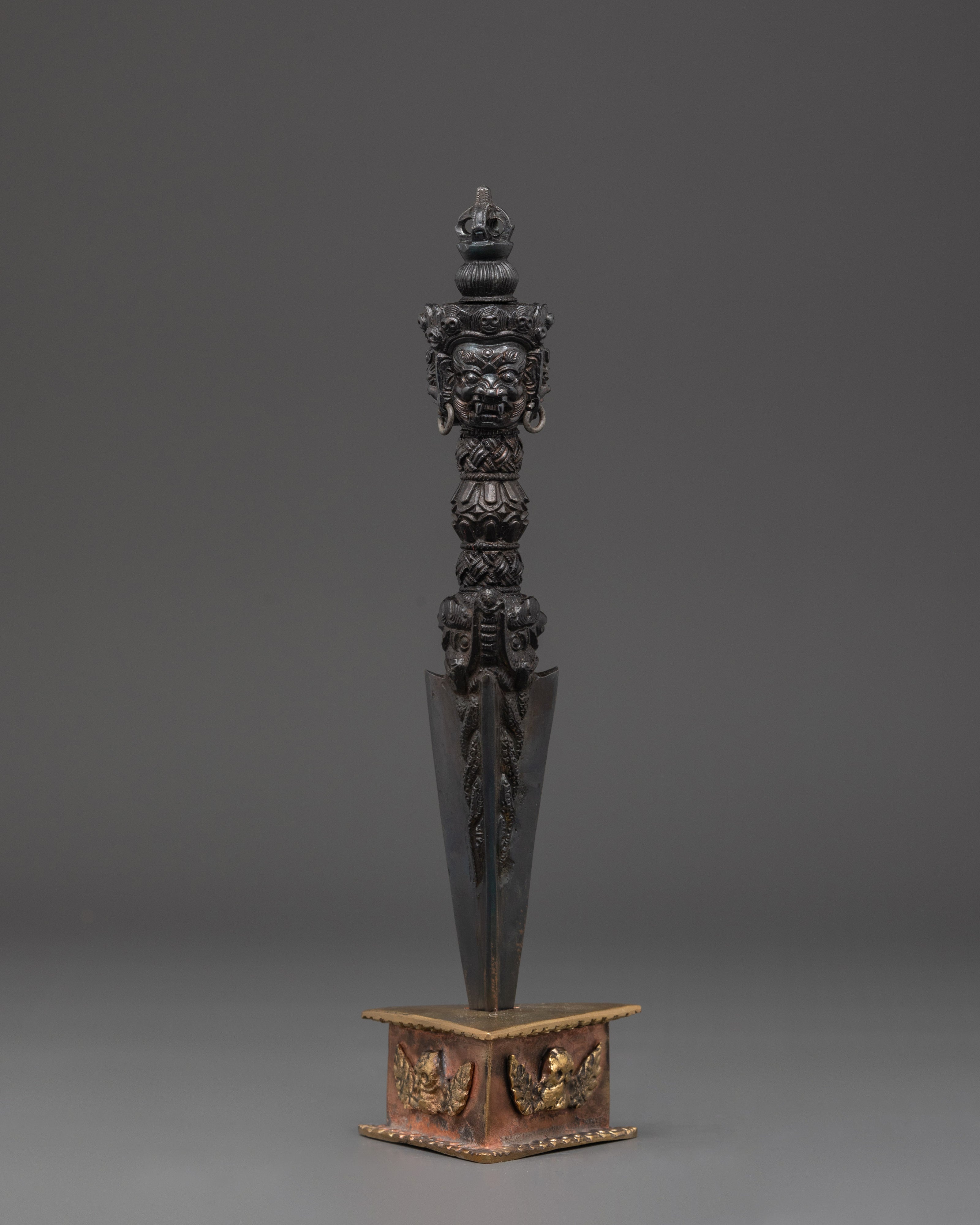 Tibetan Phurba Dagger with Stand | Handmade Ritual Dagger for Altar Use