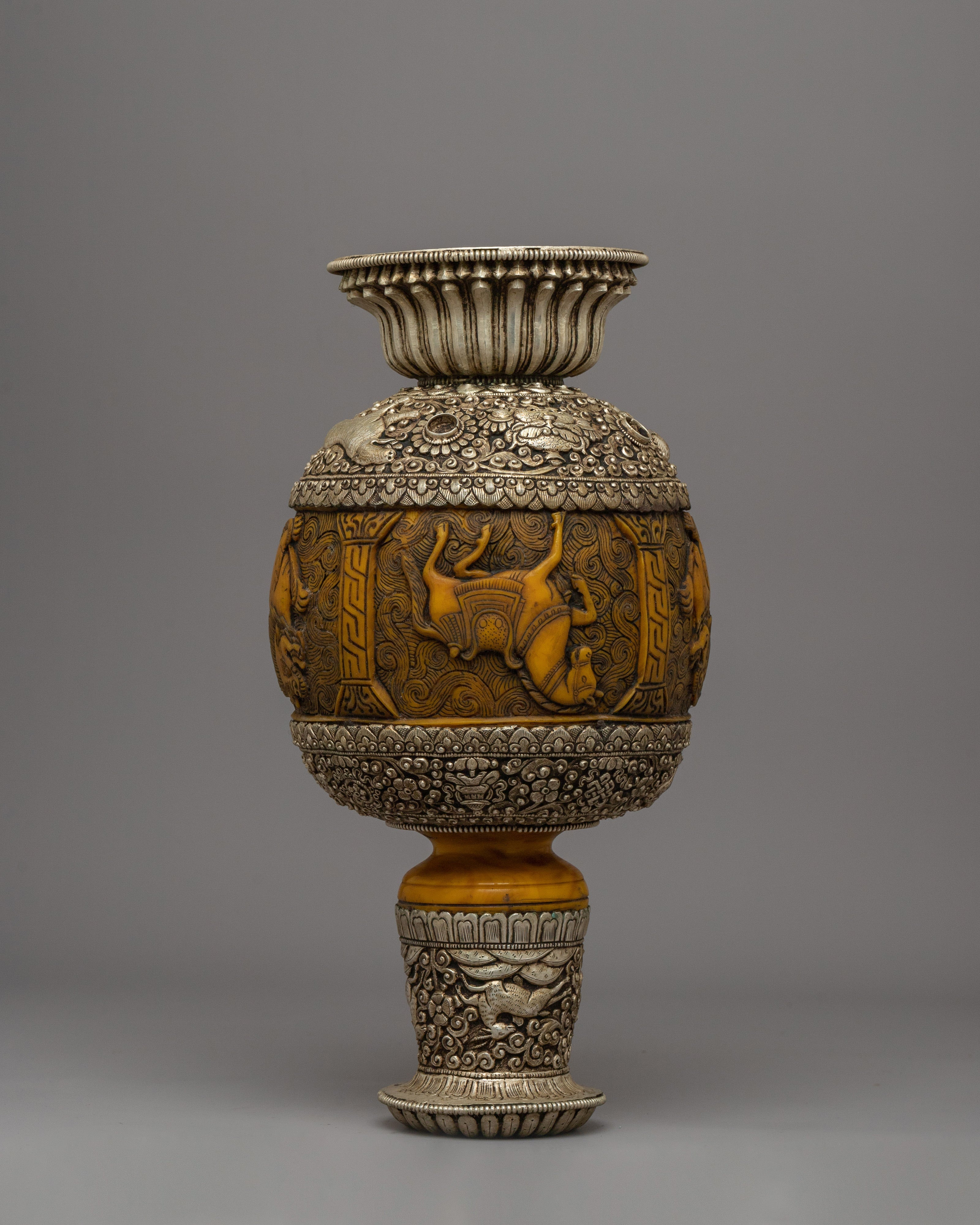 Hand-carved Copper Flower Vase | Elegant Home & Shrine Decor