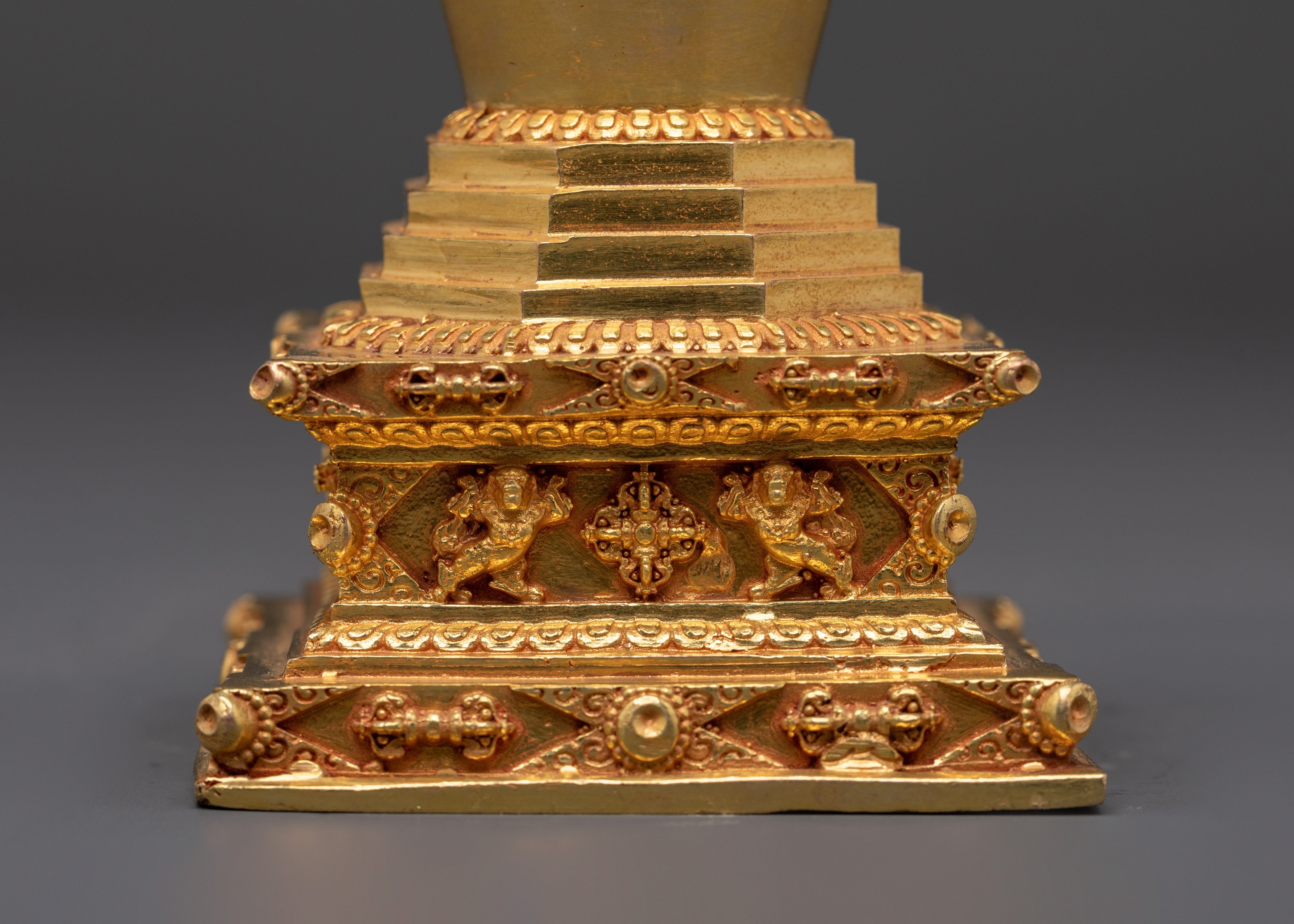 Buddhist Gold Plated Stupa Mound | Sacred Copper Altar Decoration