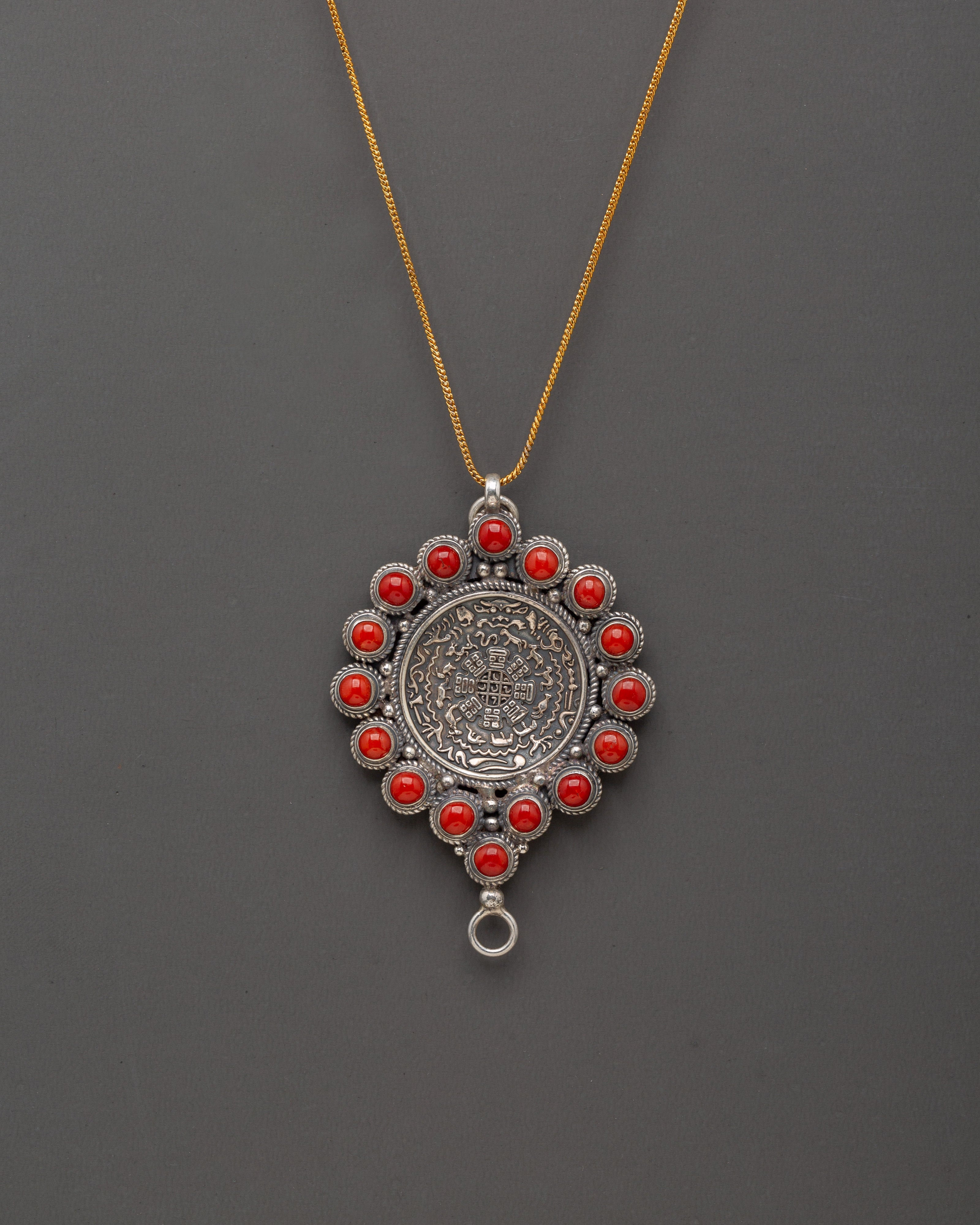 Silver Locket with Red Stones | 8cm Sterling Silver Pendant