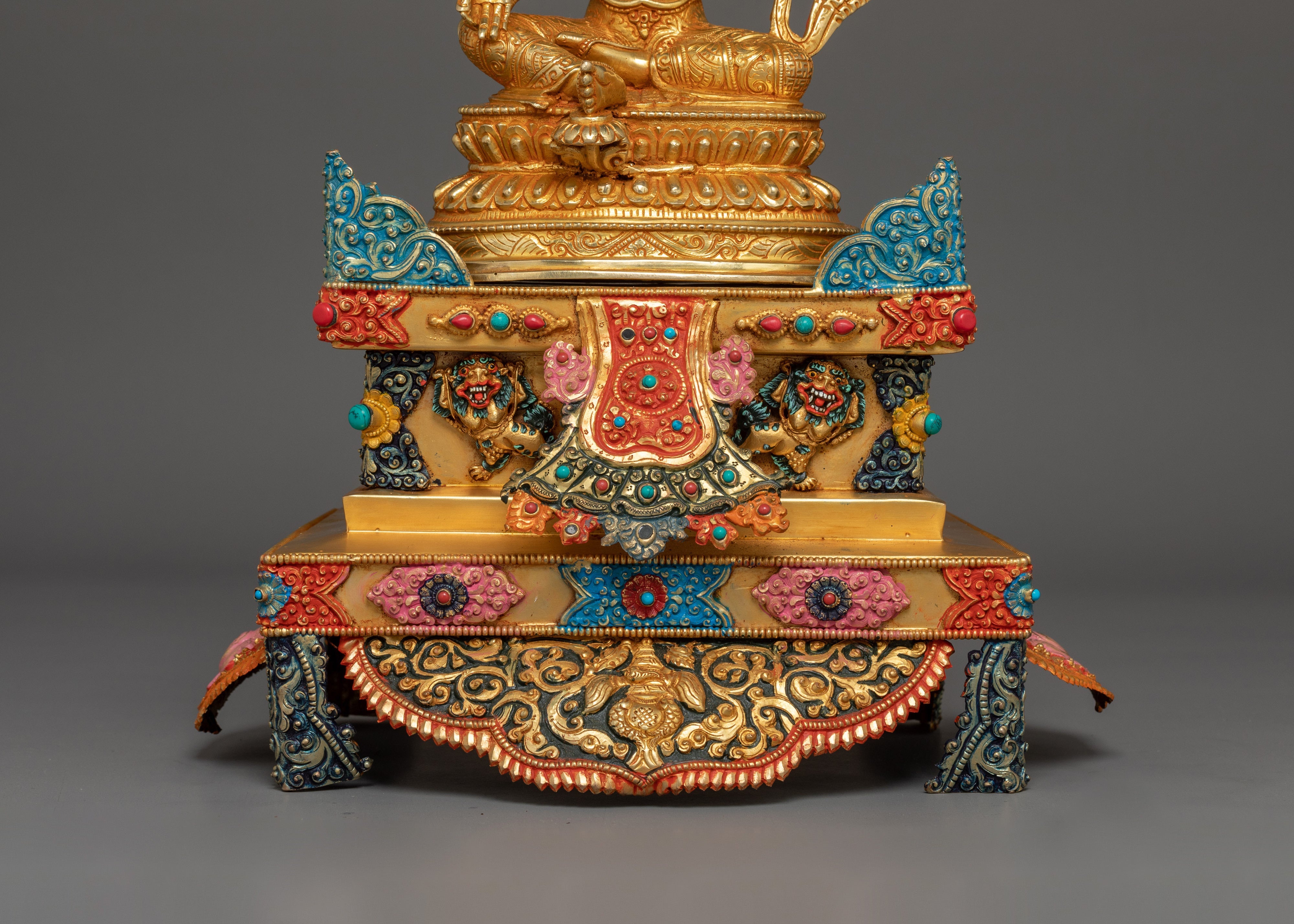 Magnificent 21 Tara statue set | 24K Gold Gilded with Handcarved Gemstones Statue Set