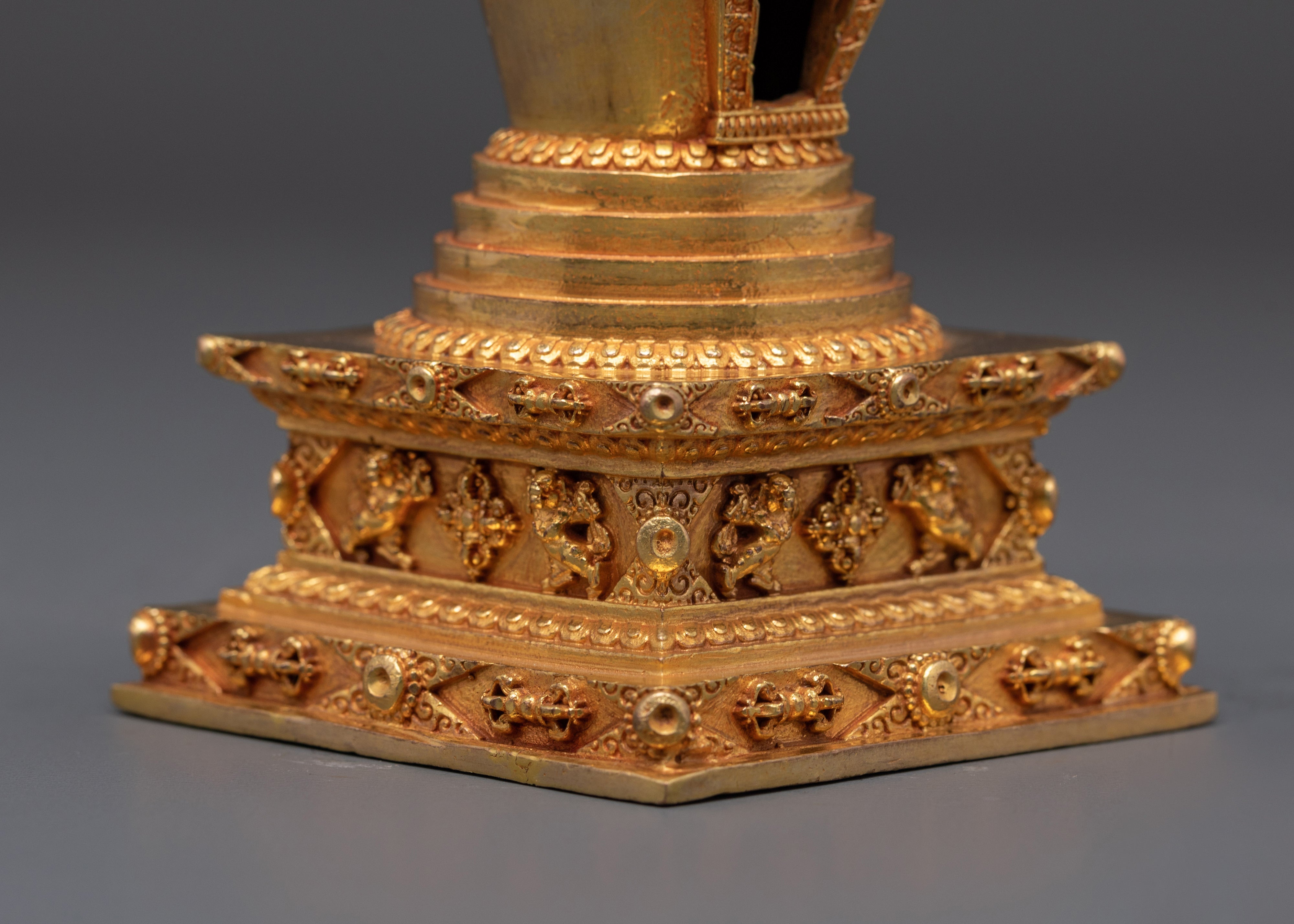 Sacred Copper Buddhist Shrine | Handcrafted Gold Plated Tibetan Decor