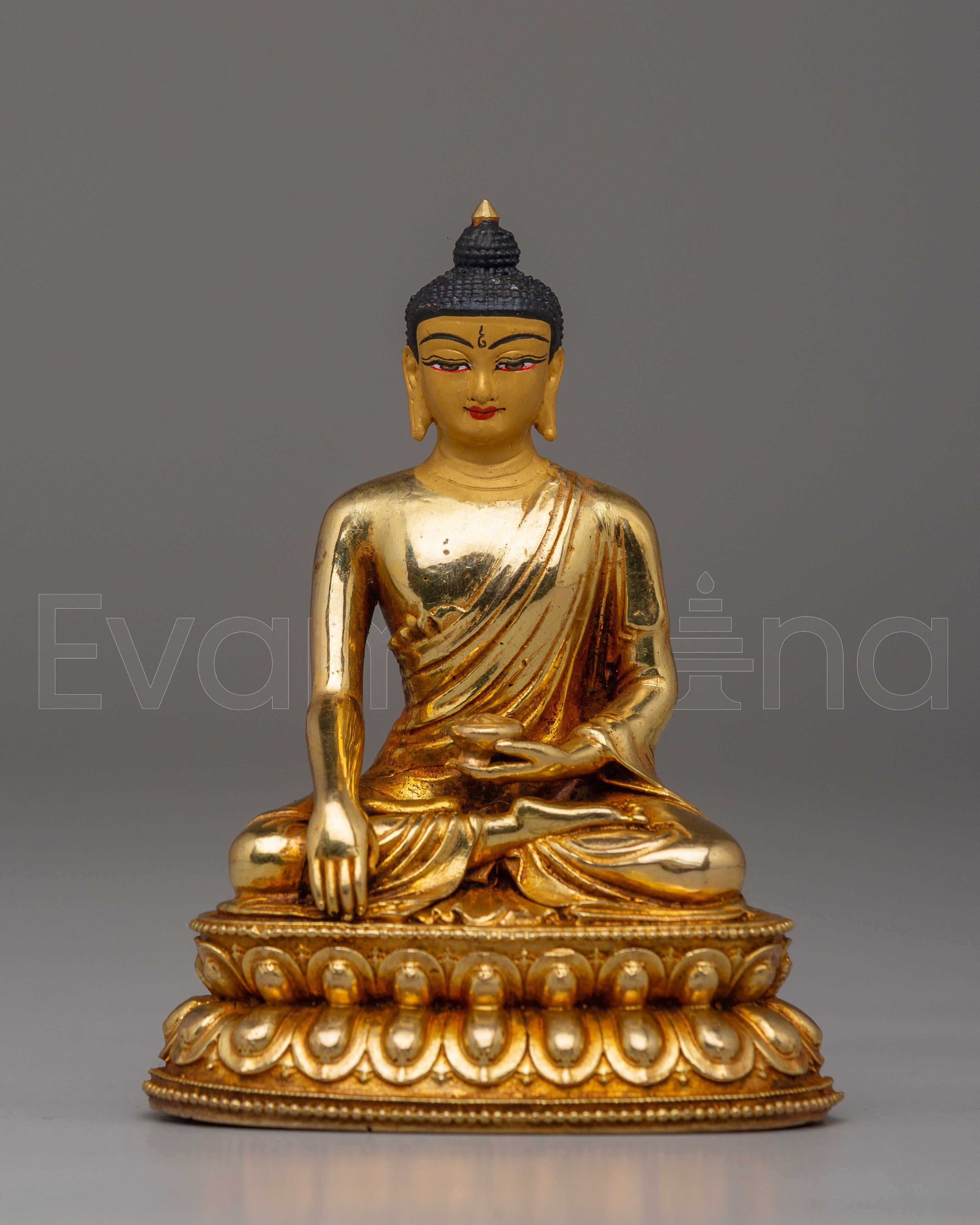 "Shakyamuni Buddha Sculpture of Knowledge and Wisdom in 24K Gold Plating"