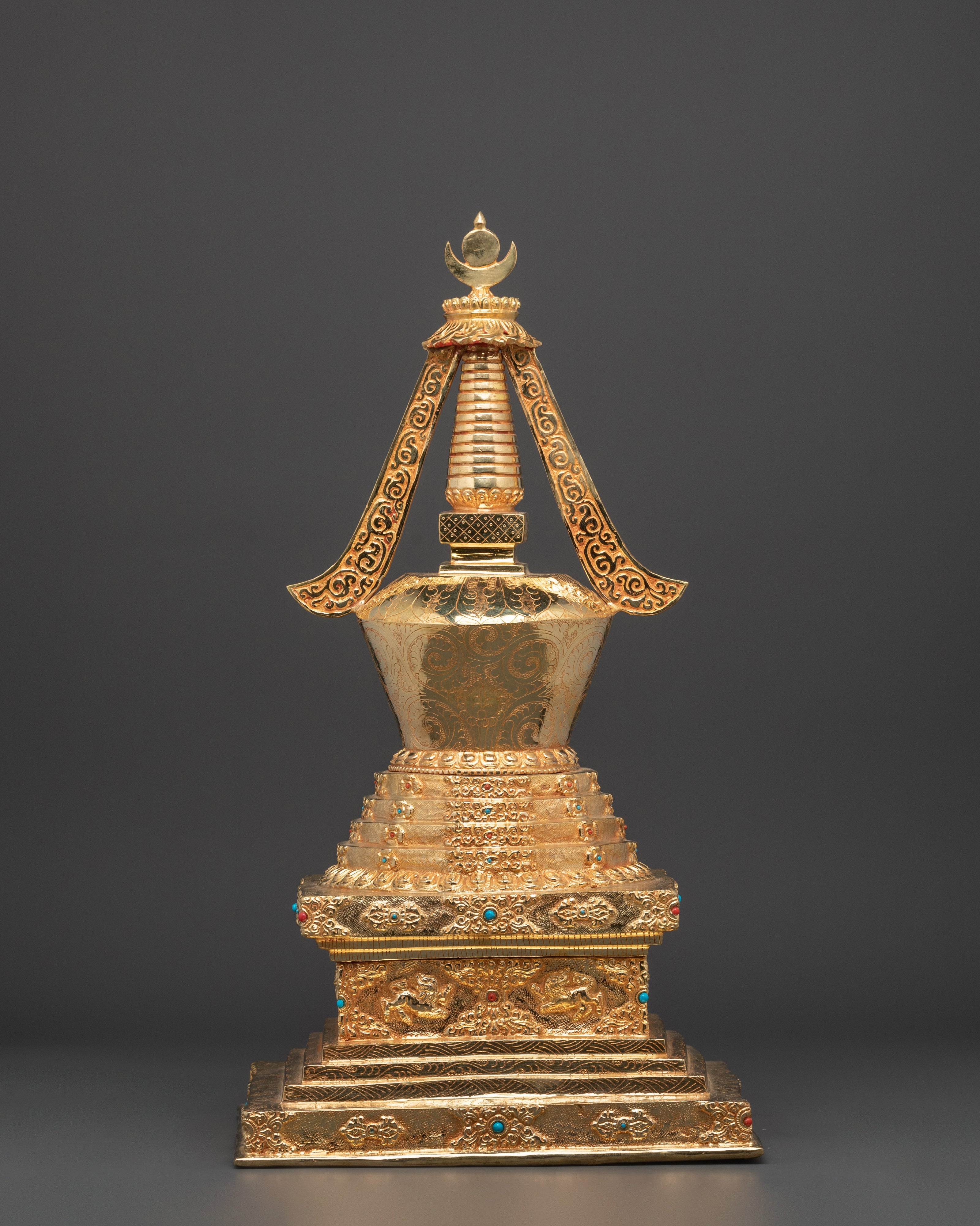 Tibetan Buddhist Stupa Sculpture | Gold Plated Copper Chorten