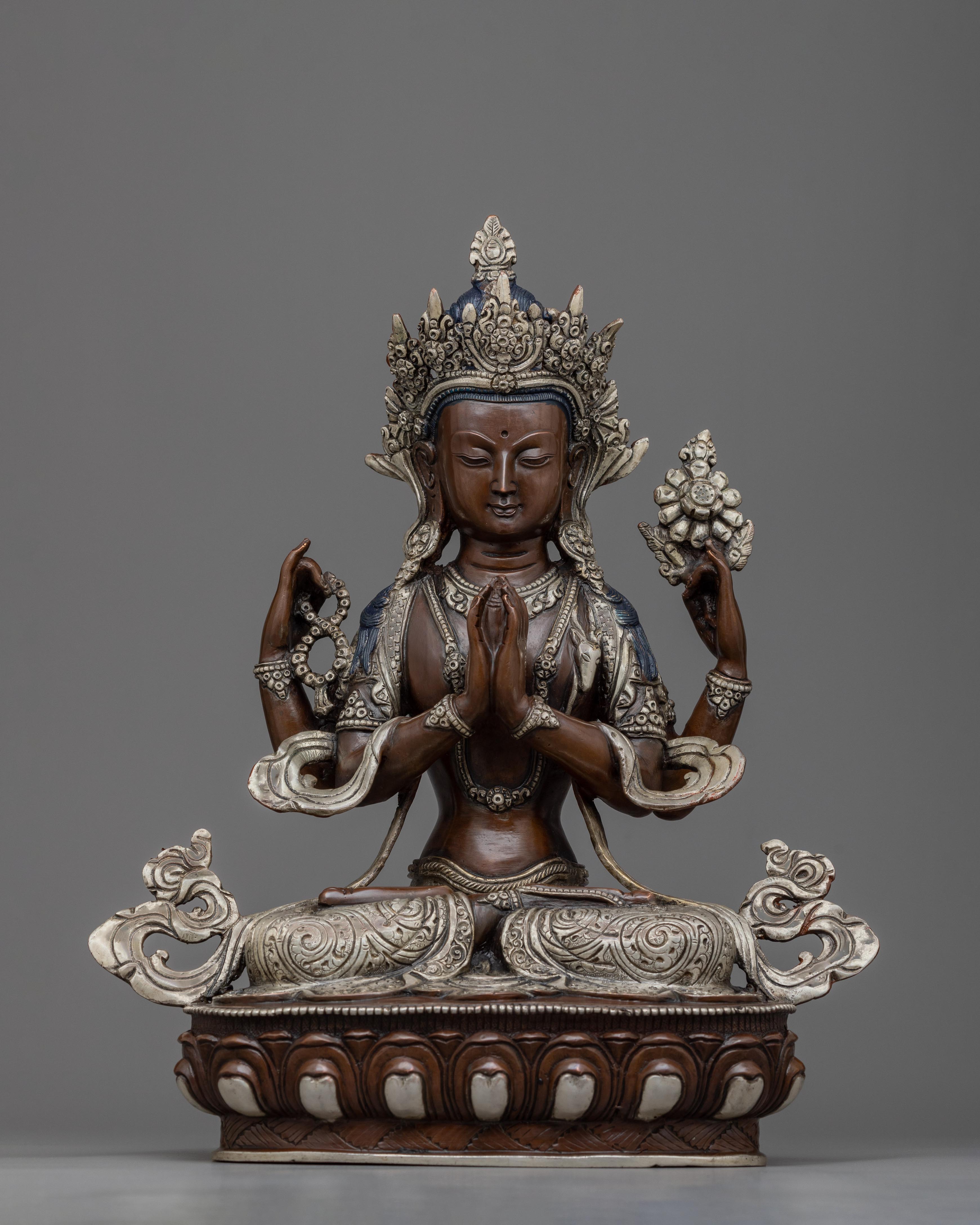 Chenrezig Silver Plated Statue