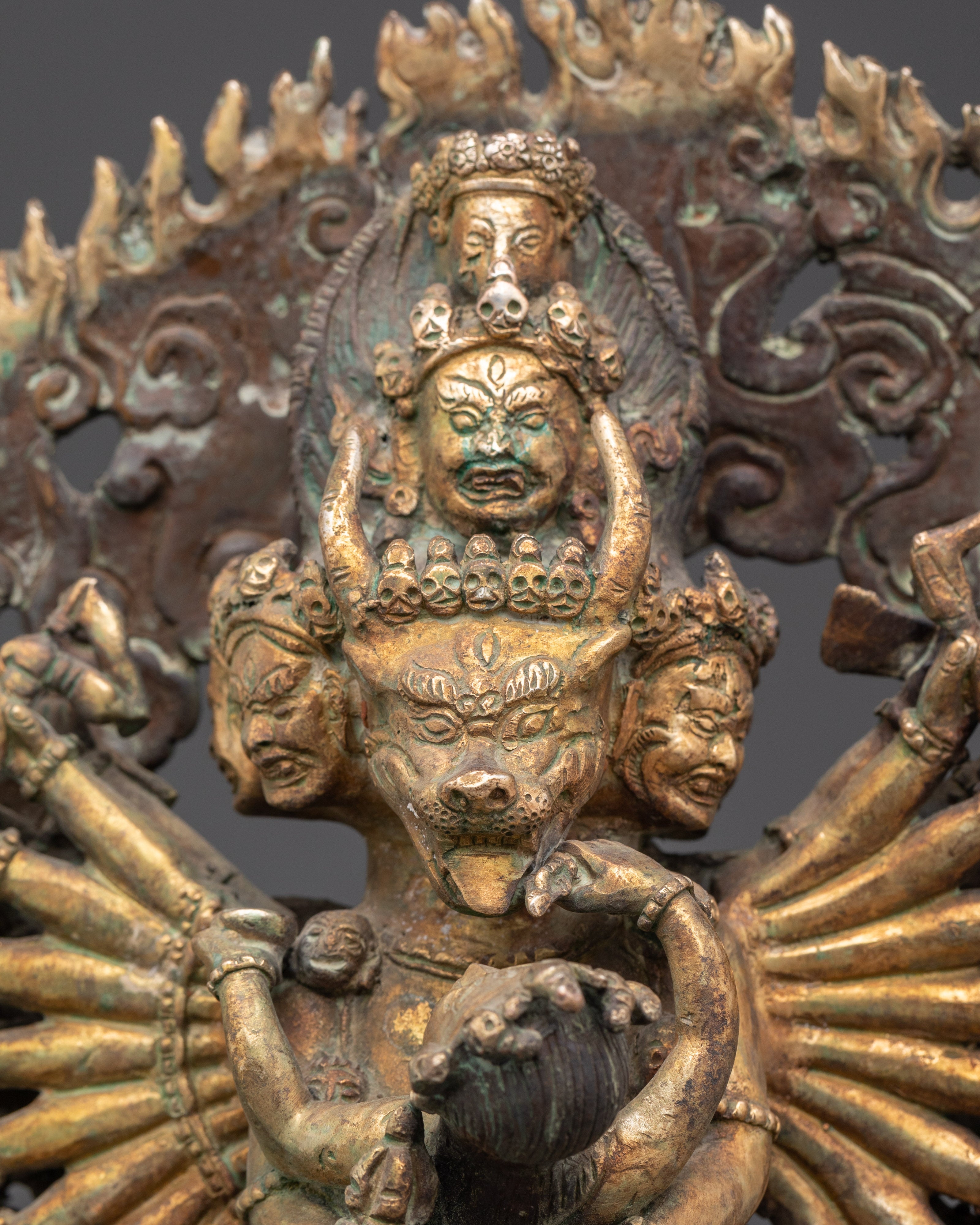 Handmade Gold Plated Yamantaka Statue | Copper Spiritual Art