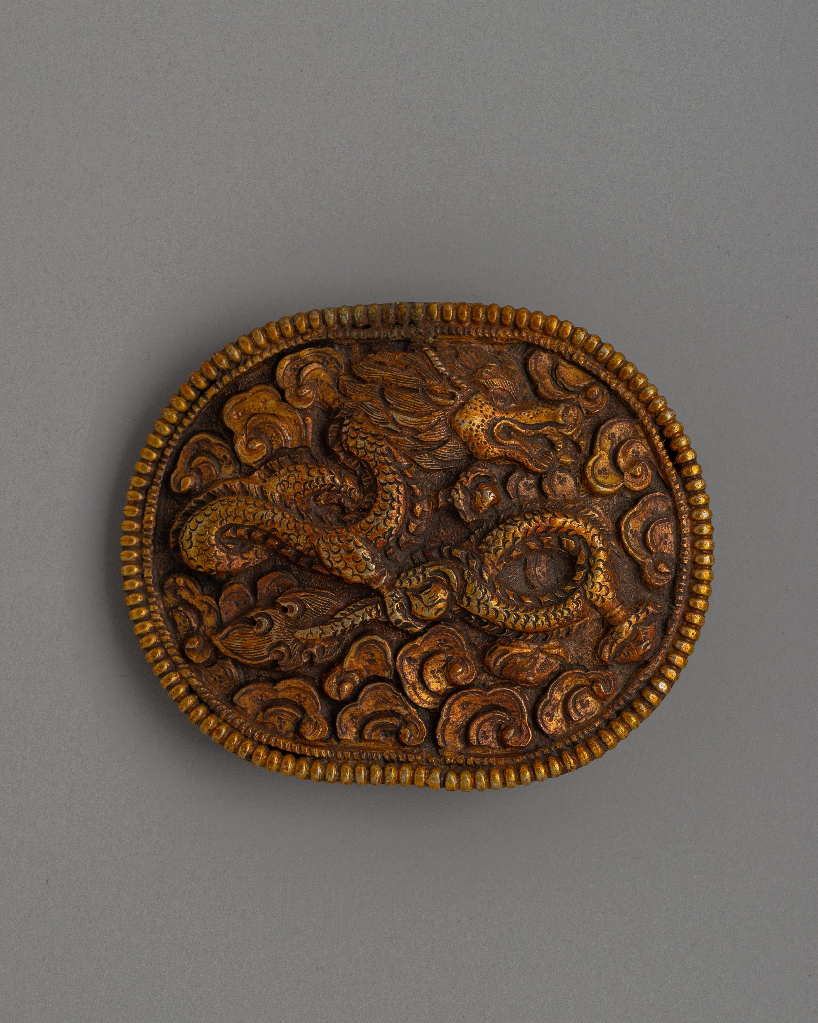 gold-plated dragon belt buckle handcrafted from copper