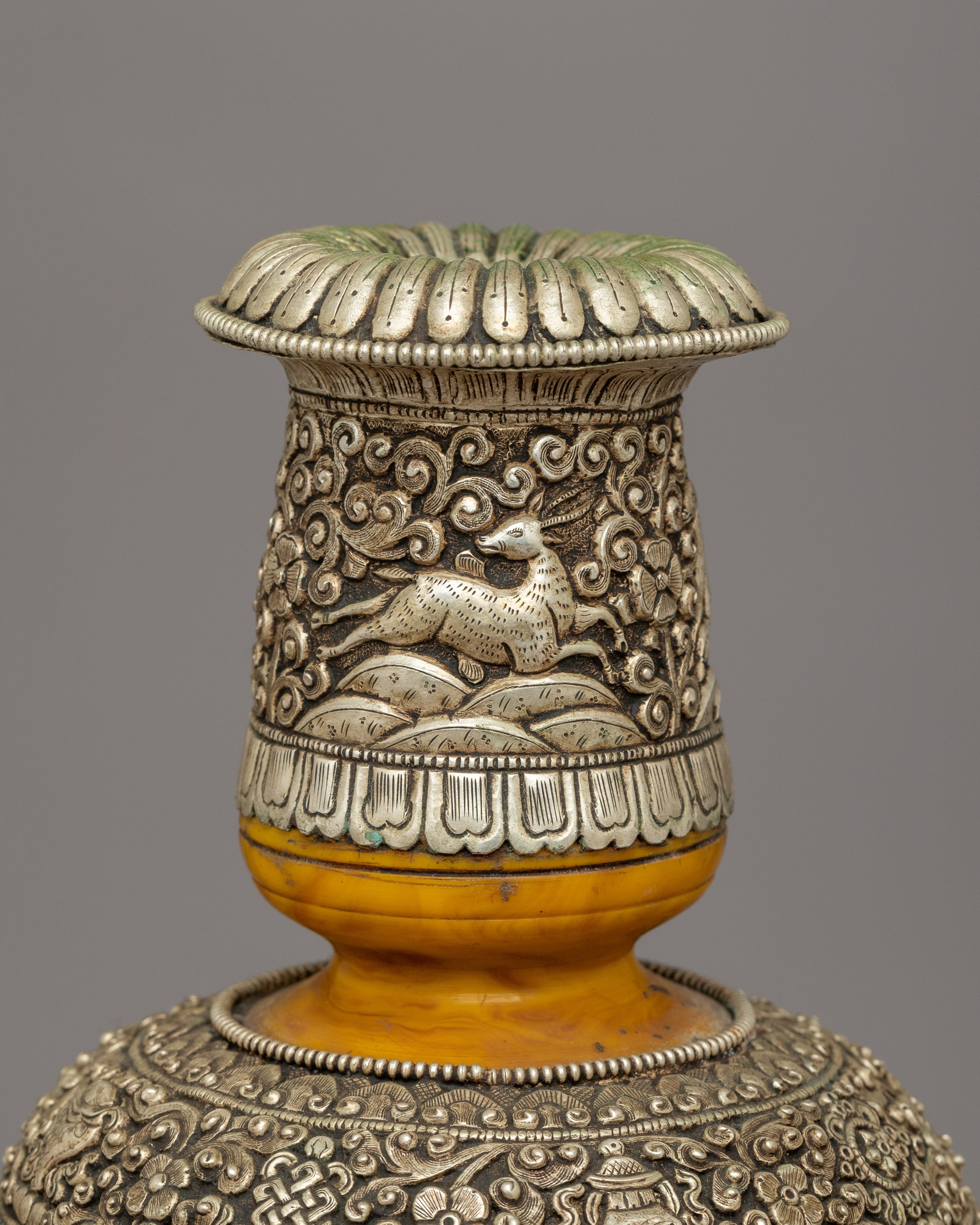 Hand-carved Copper Flower Vase | Elegant Home & Shrine Decor