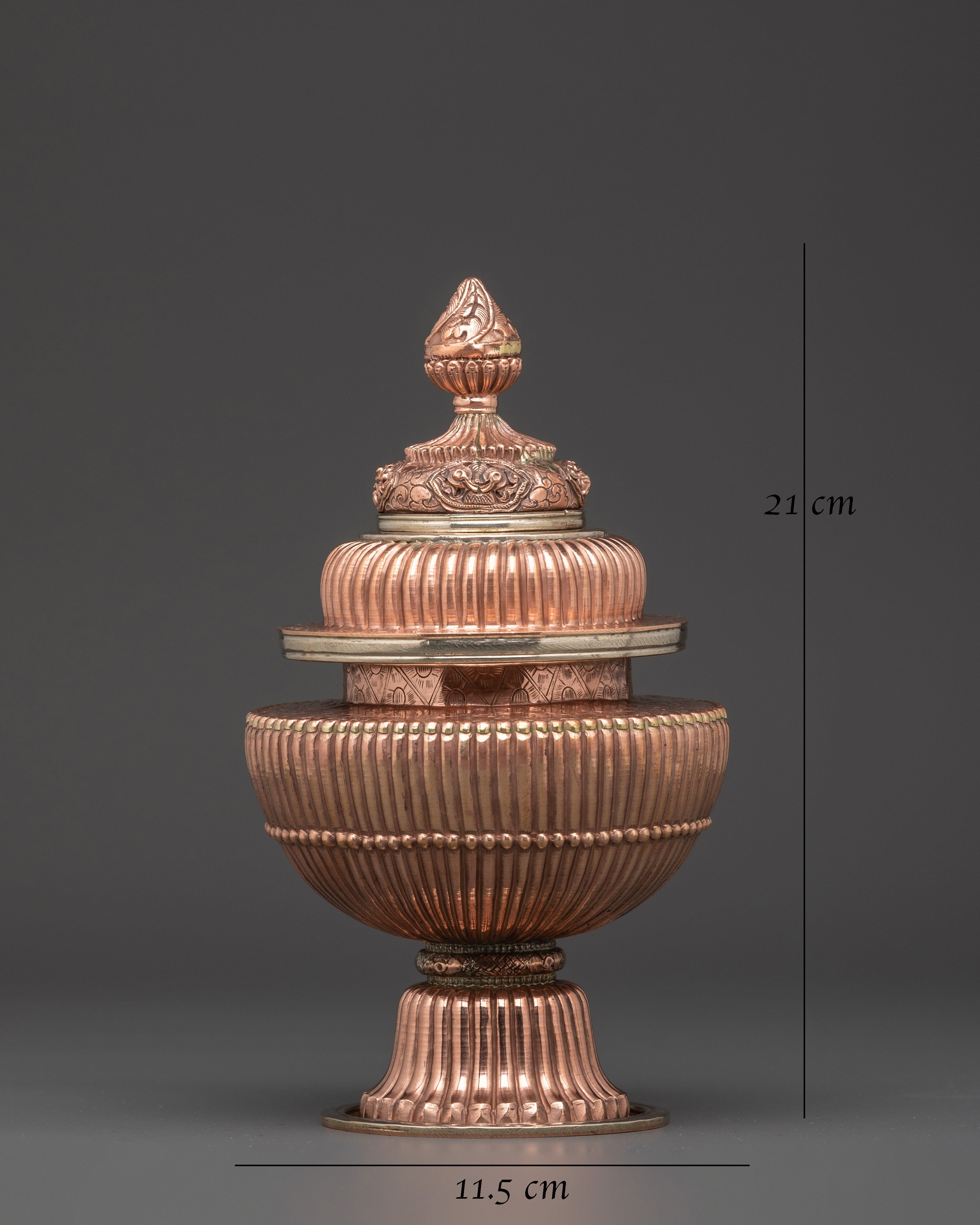 Handmade Copper Rice Pot | Tibetan Ritual Vessel with White Metal Accents and Lid