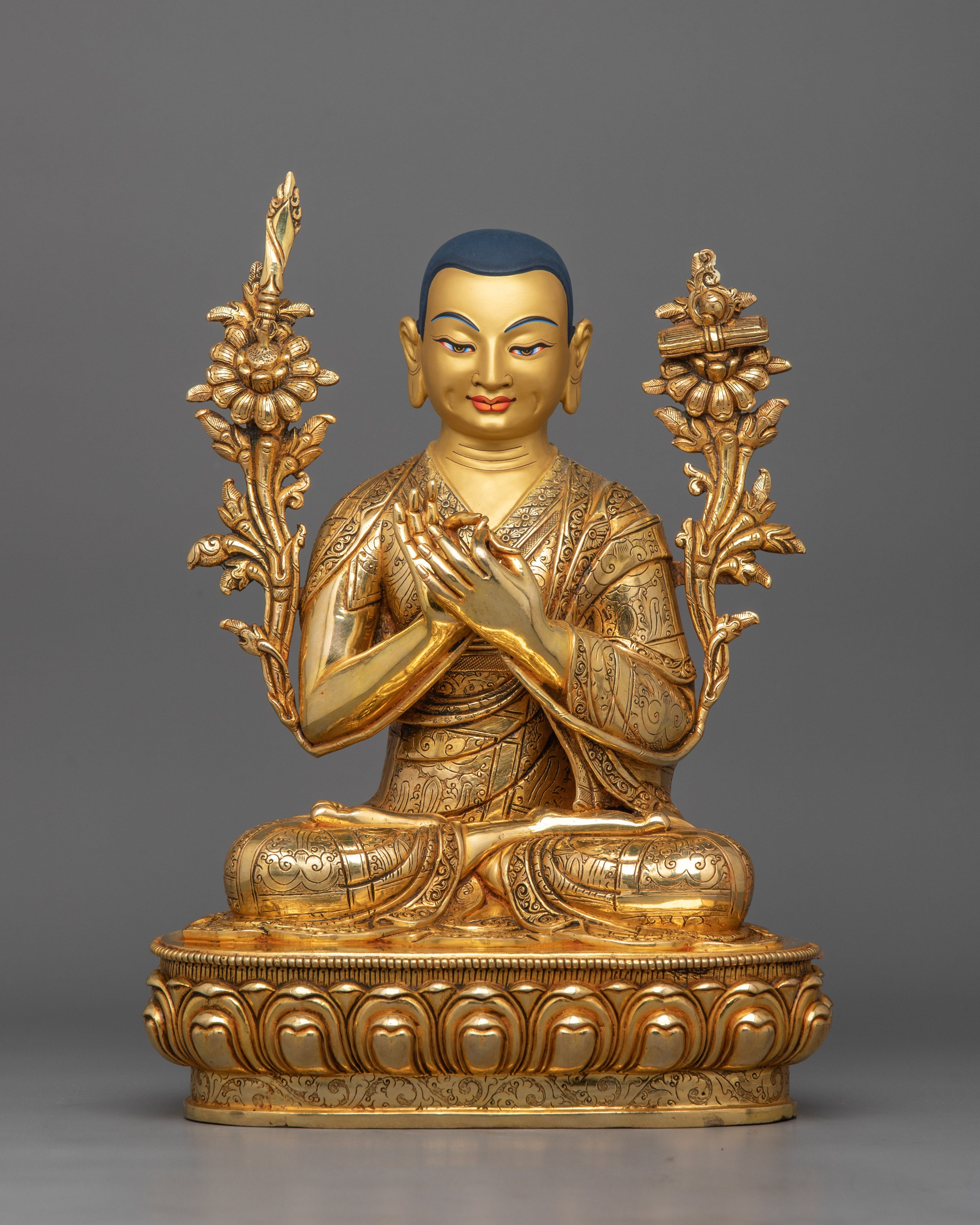 Handmade Tibetan Spiritual Tsongkhapa Set Statue | The Founder of Gelug Tradition