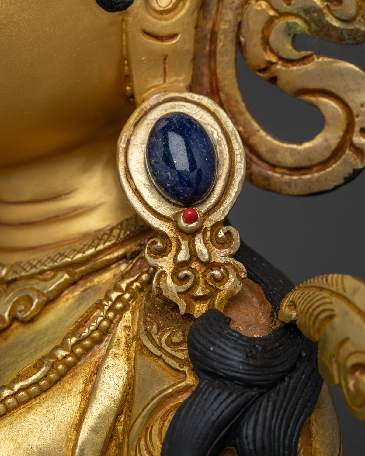 Sacred Green Tara Goddess Sculpture | 24K Gold Gilded Copper with Acrylic Detailing