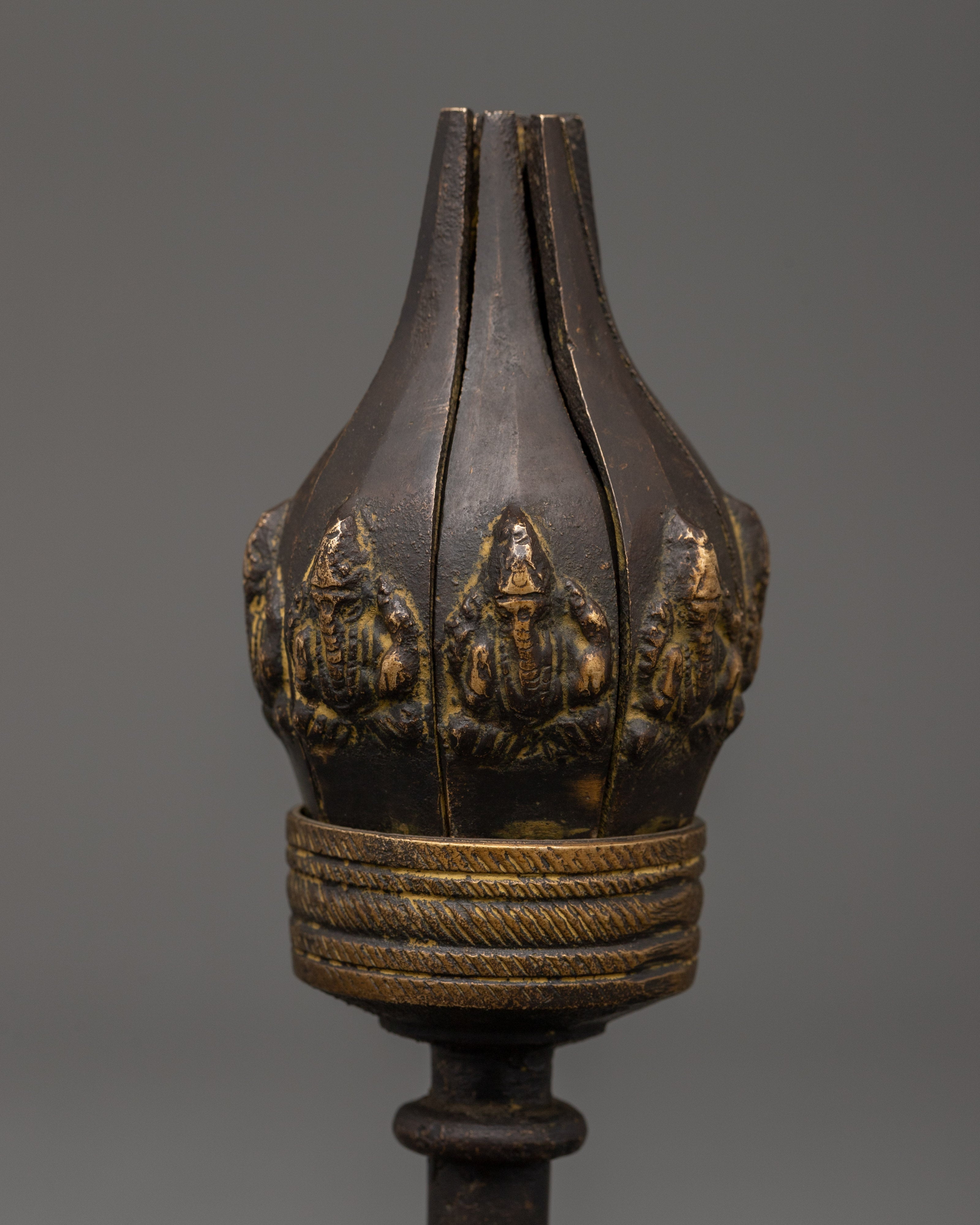 Sacred Tibetan Lotus Lamp for Altar and Ritual Use | Antique Brass Decor