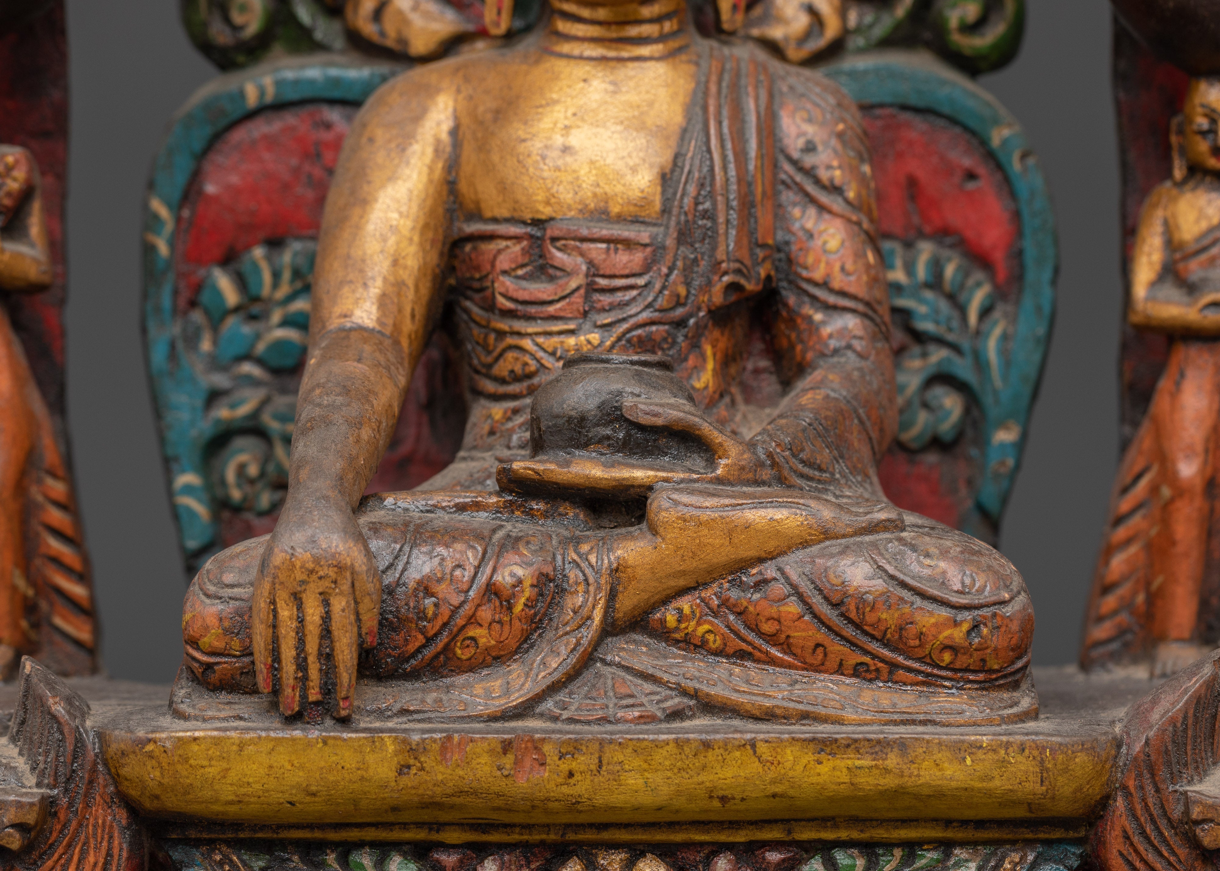 Hand Carved Meditation Shakyamuni Buddha Figurine | Wooden Tibetan Buddha Statue