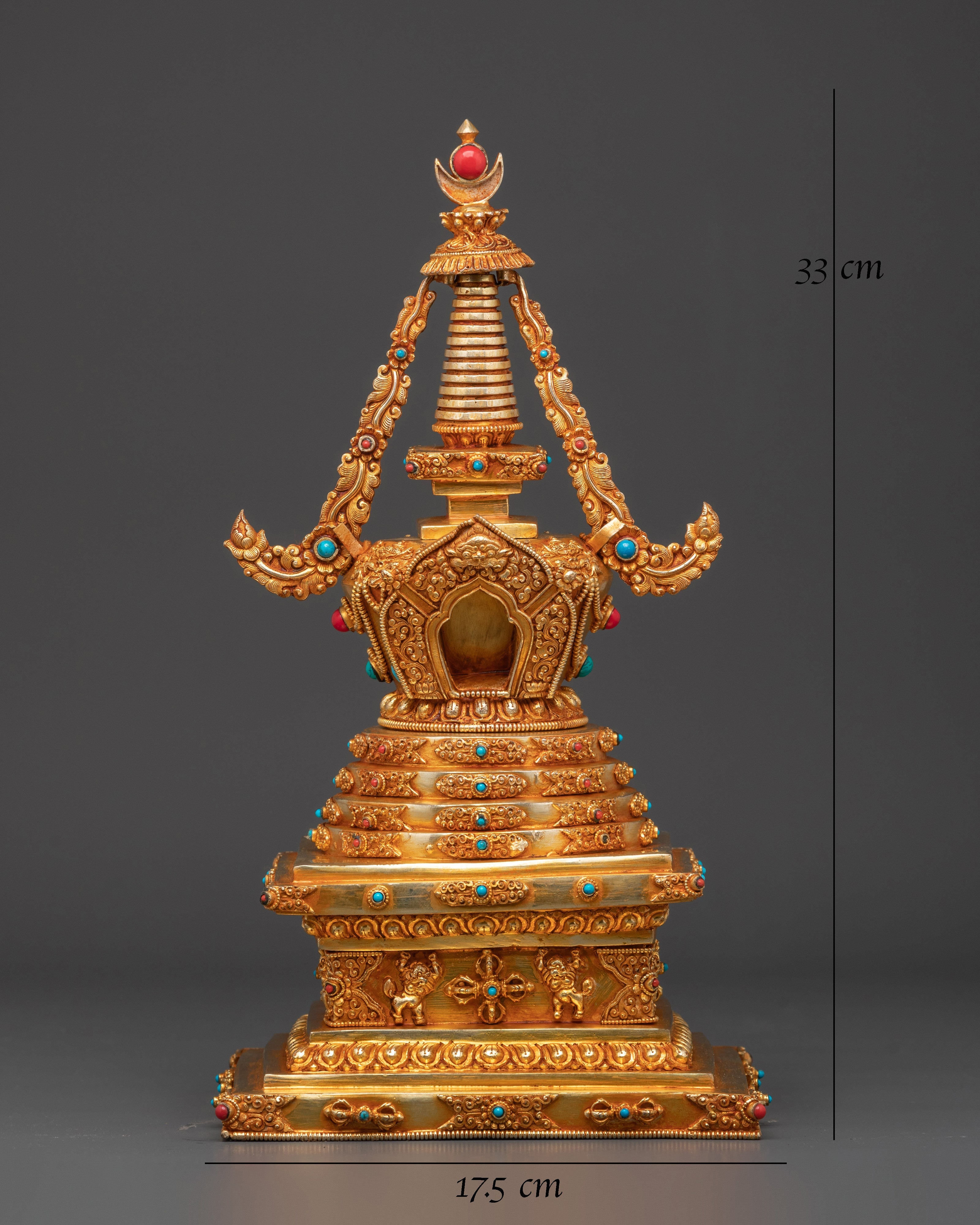 Handcrafted Tibetan Buddhist Chorten | Gold-Plated Copper Stupa