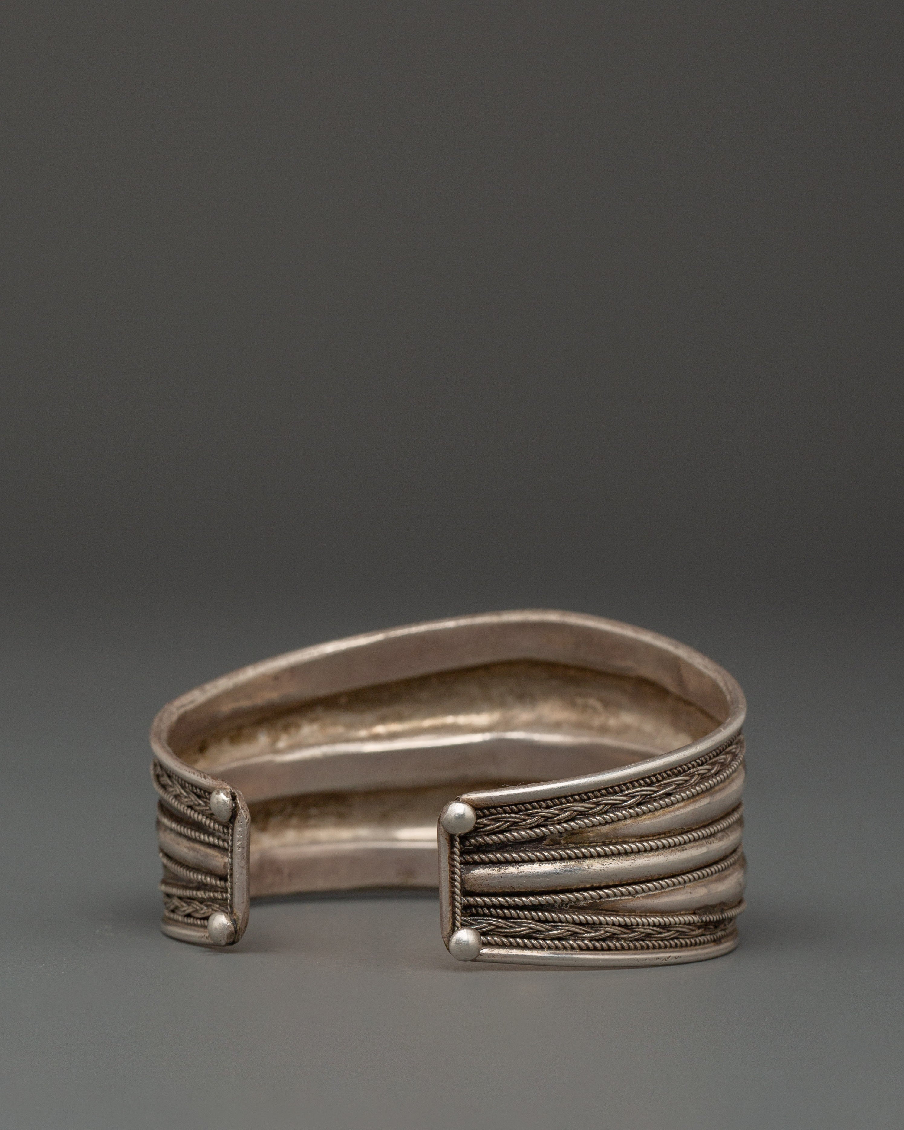 Sterling Silver Tibetan Cuff Bracelet | Handmade Himalayan Jewelry