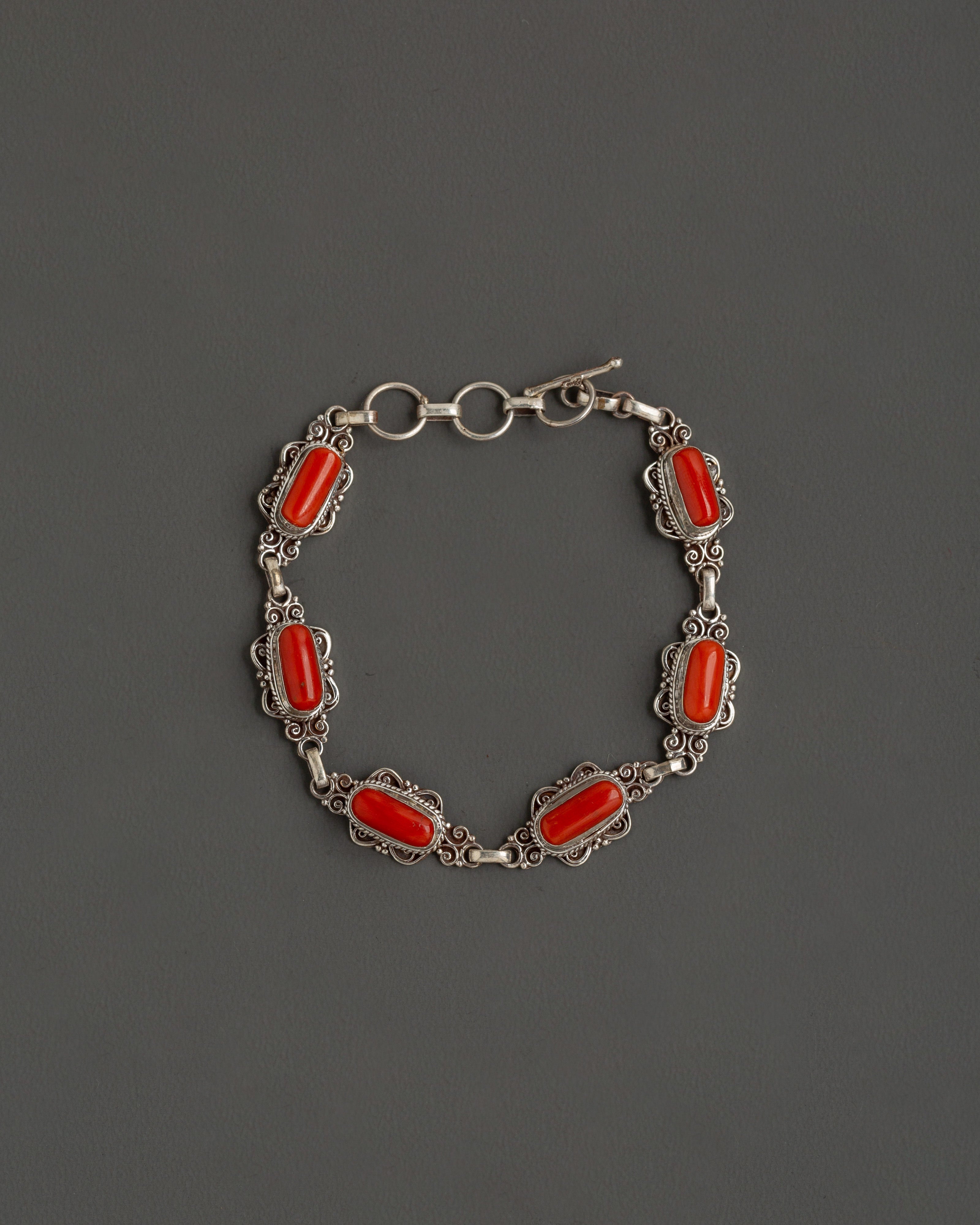 Sterling Silver Coral Bracelet