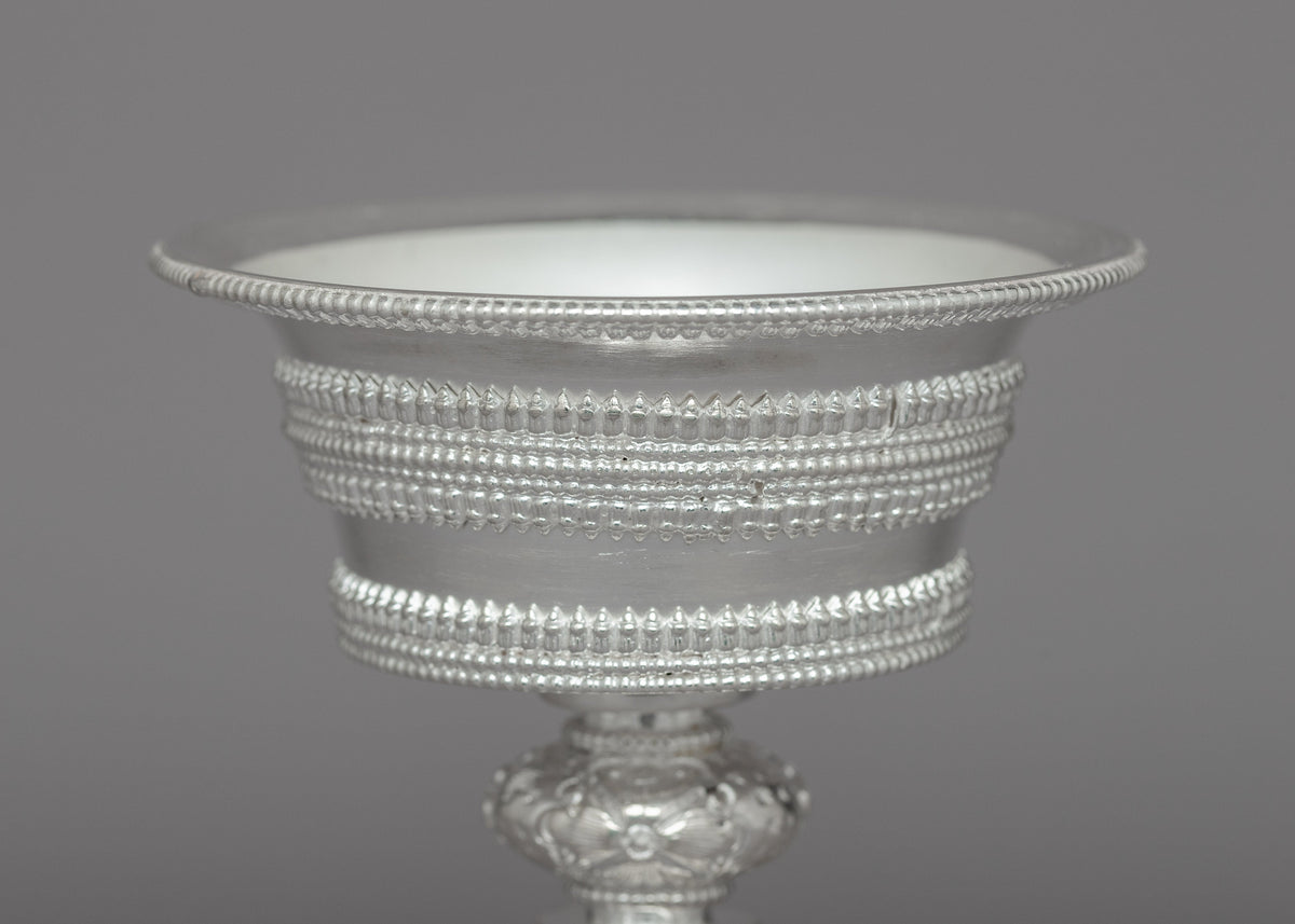 Butter Lamp Buddhist Ritual Set | Silver Carved Religious Item
