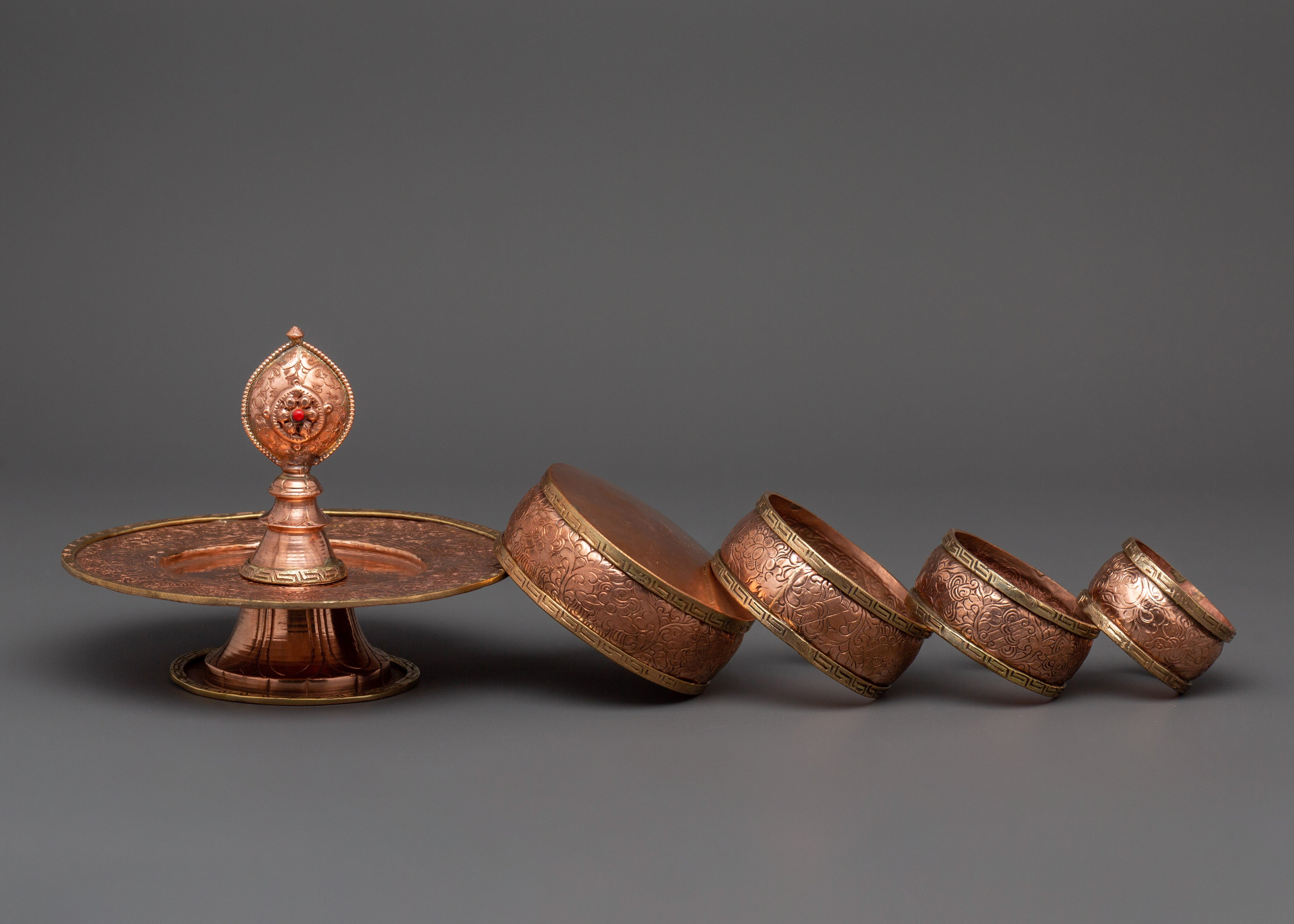 Copper Mandala Offering Set for Sacred Offerings | Symbol of Spirituality & Good Fortune