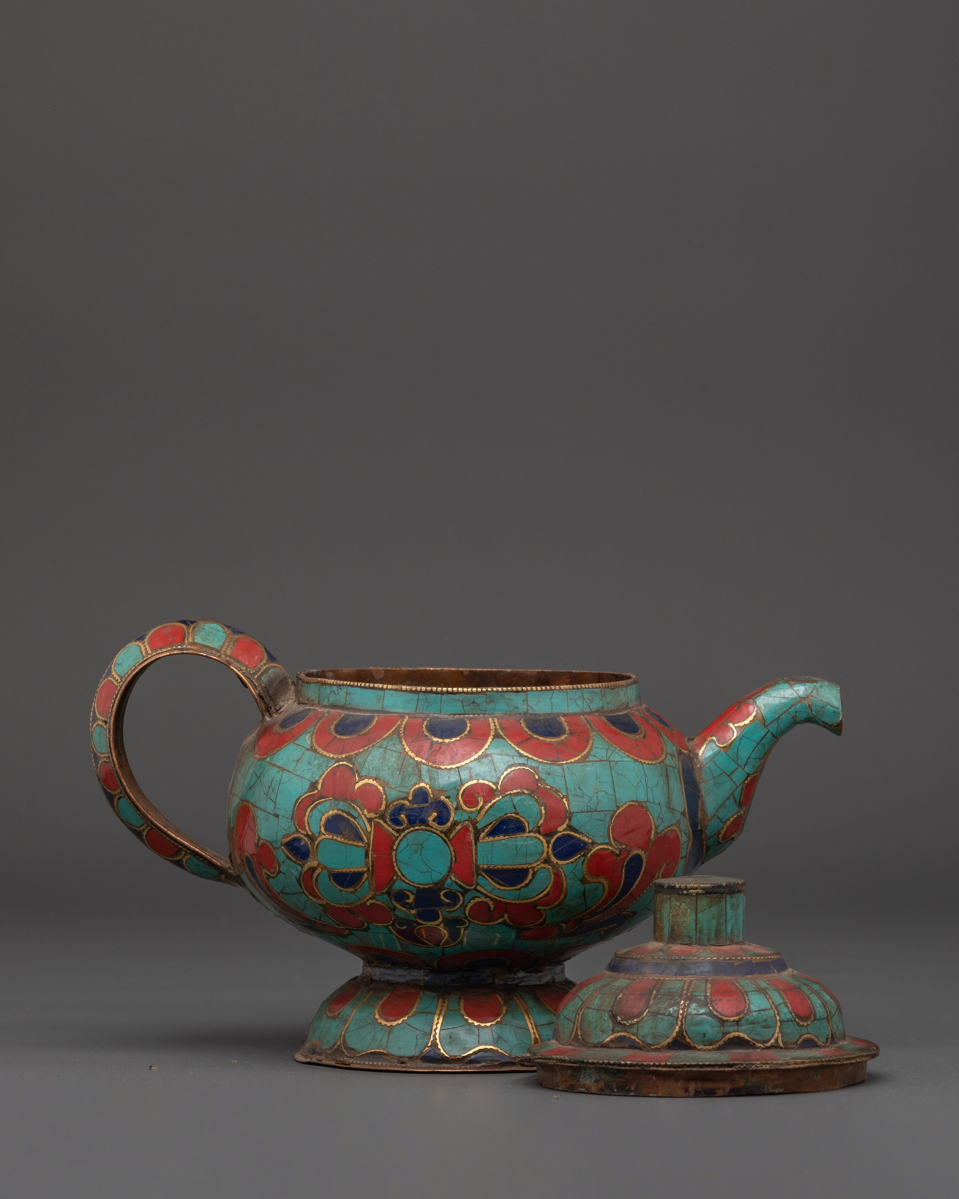Tibetan Teapot With Gemstones | Traditional Tea Pot for Tea Ceremonies