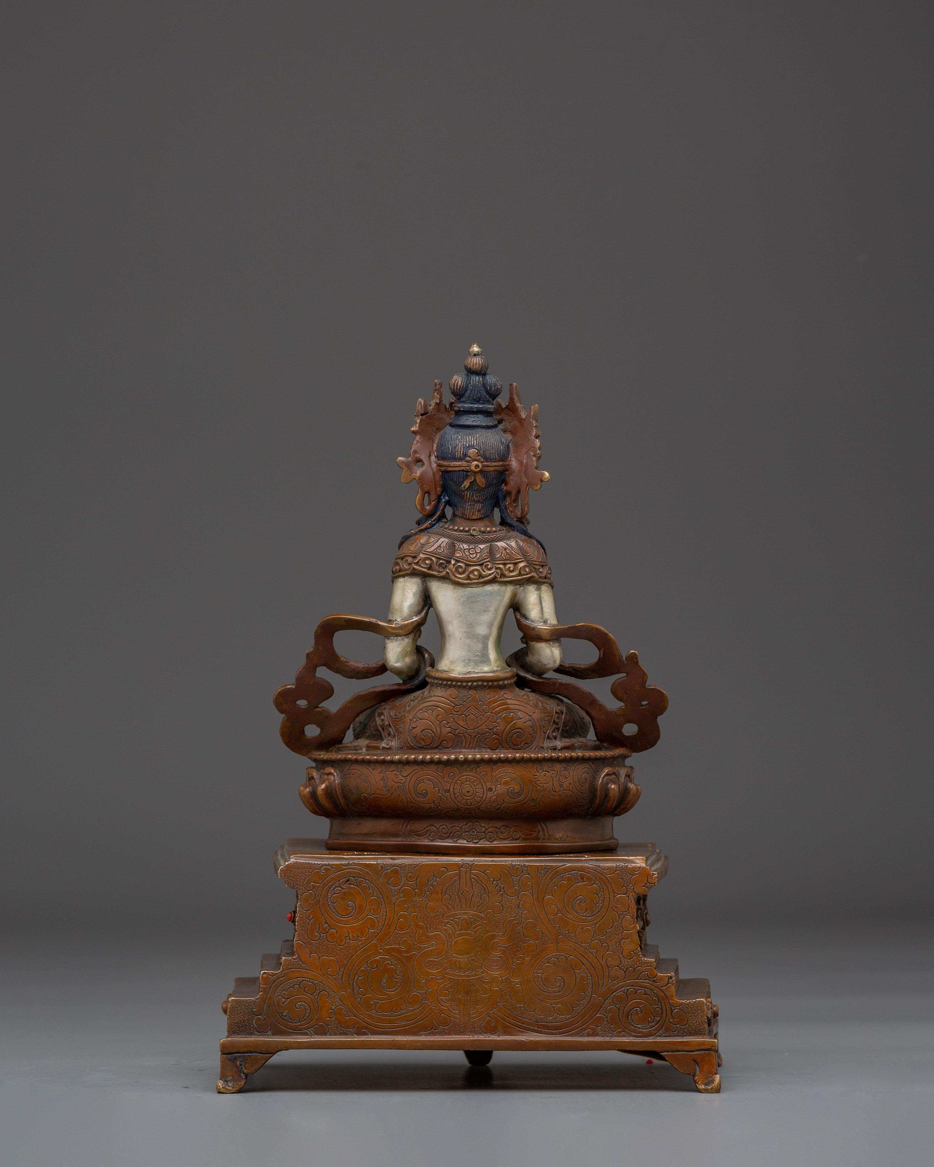 Amitayus Buddha Statue with Throne | Gold Gilded Copper Sculpture for Longevity