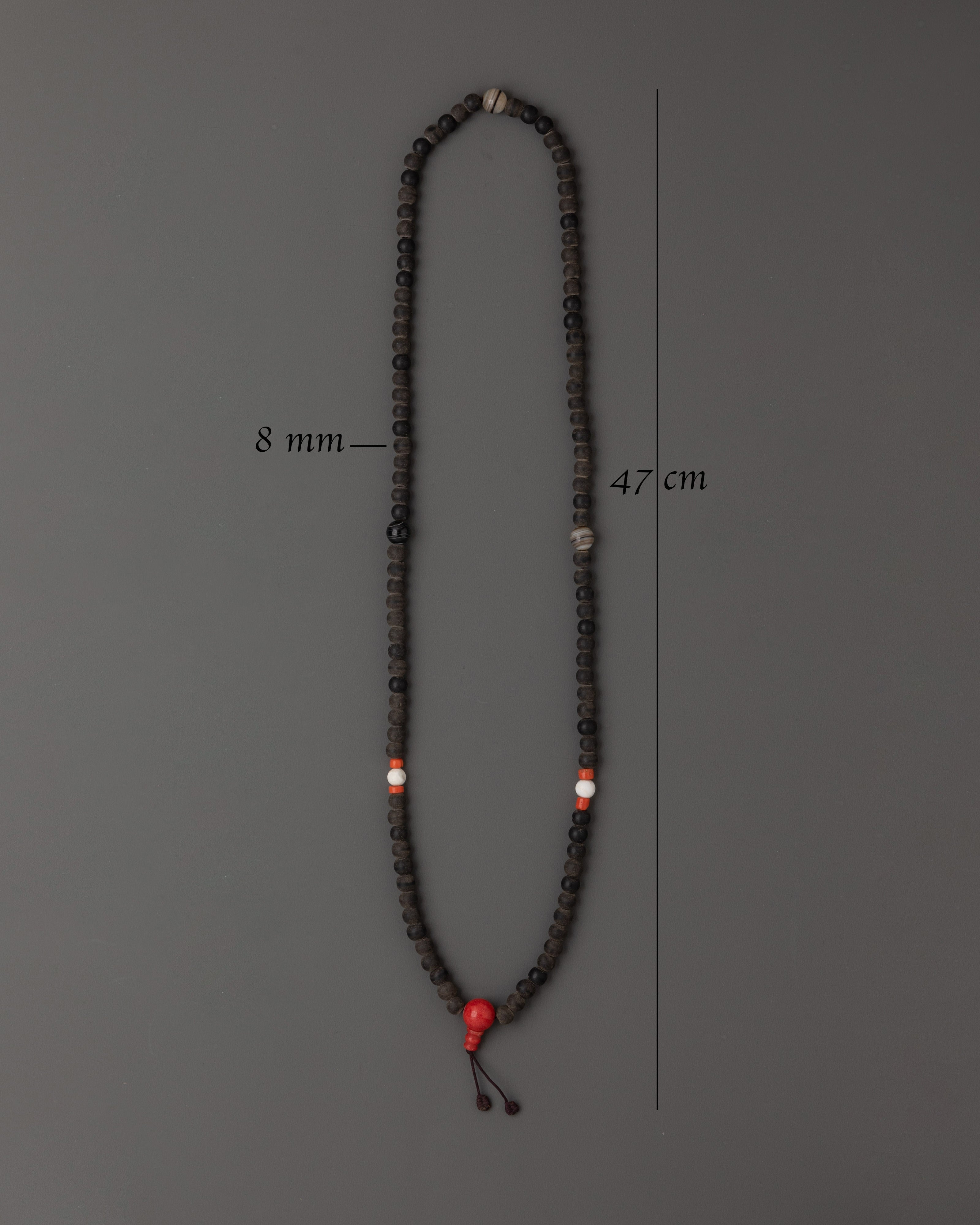 47cm Black Stone Mala | 8mm Meditation Beads with Coral & Turquoise Stones