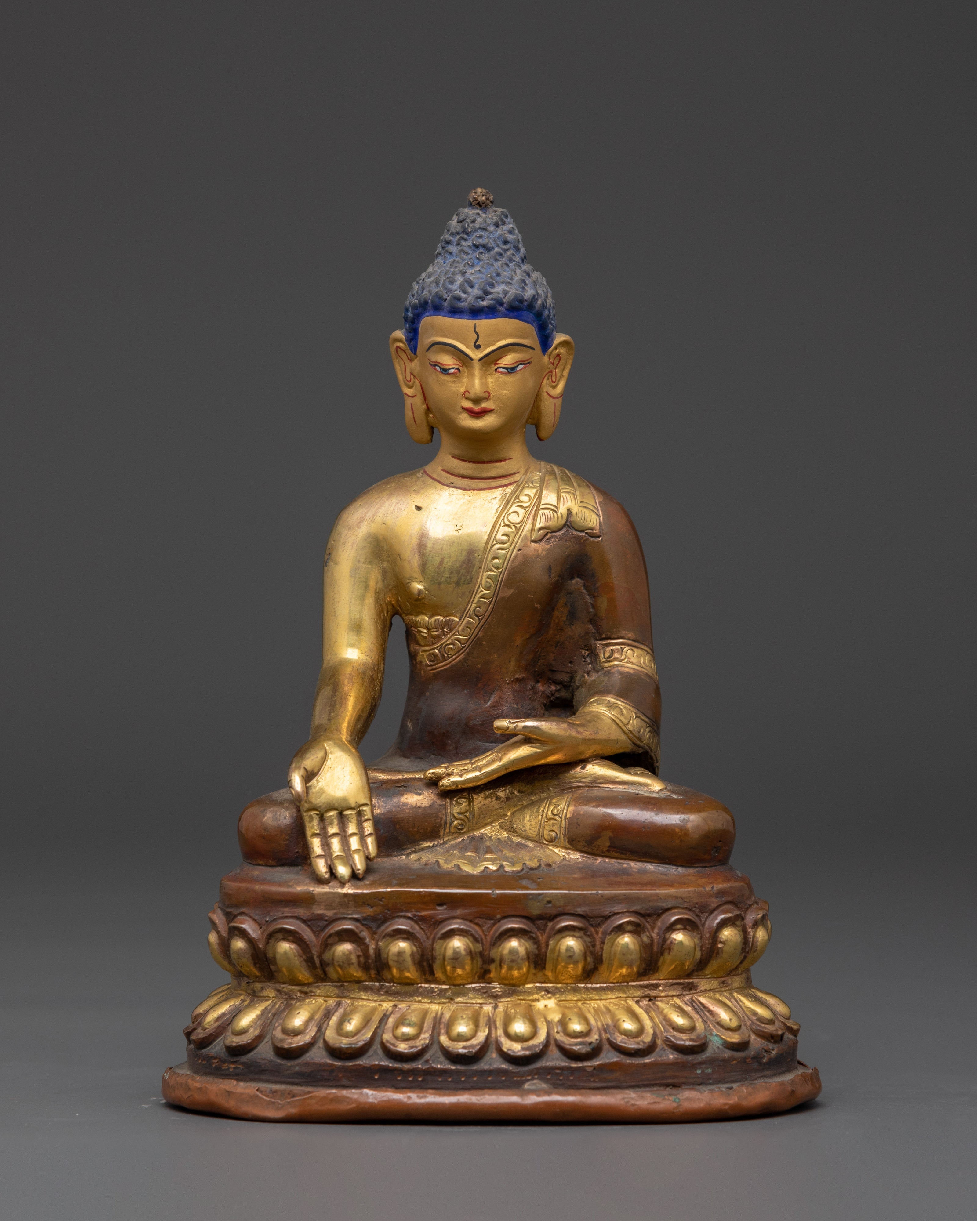 Set of Five Brass Buddha Statues | Gold Plated Oxidized Copper