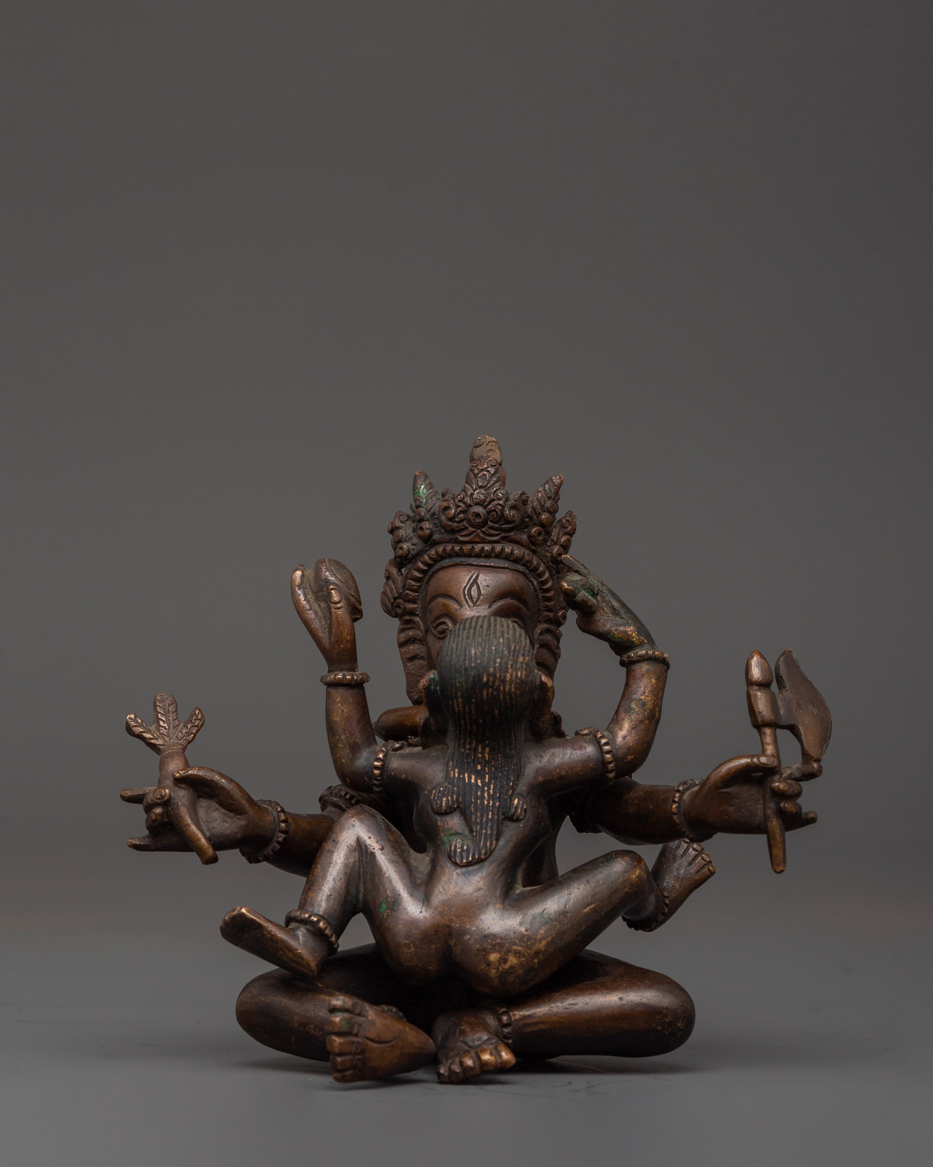 Oxidized Copper Ganesh with Consort Statue