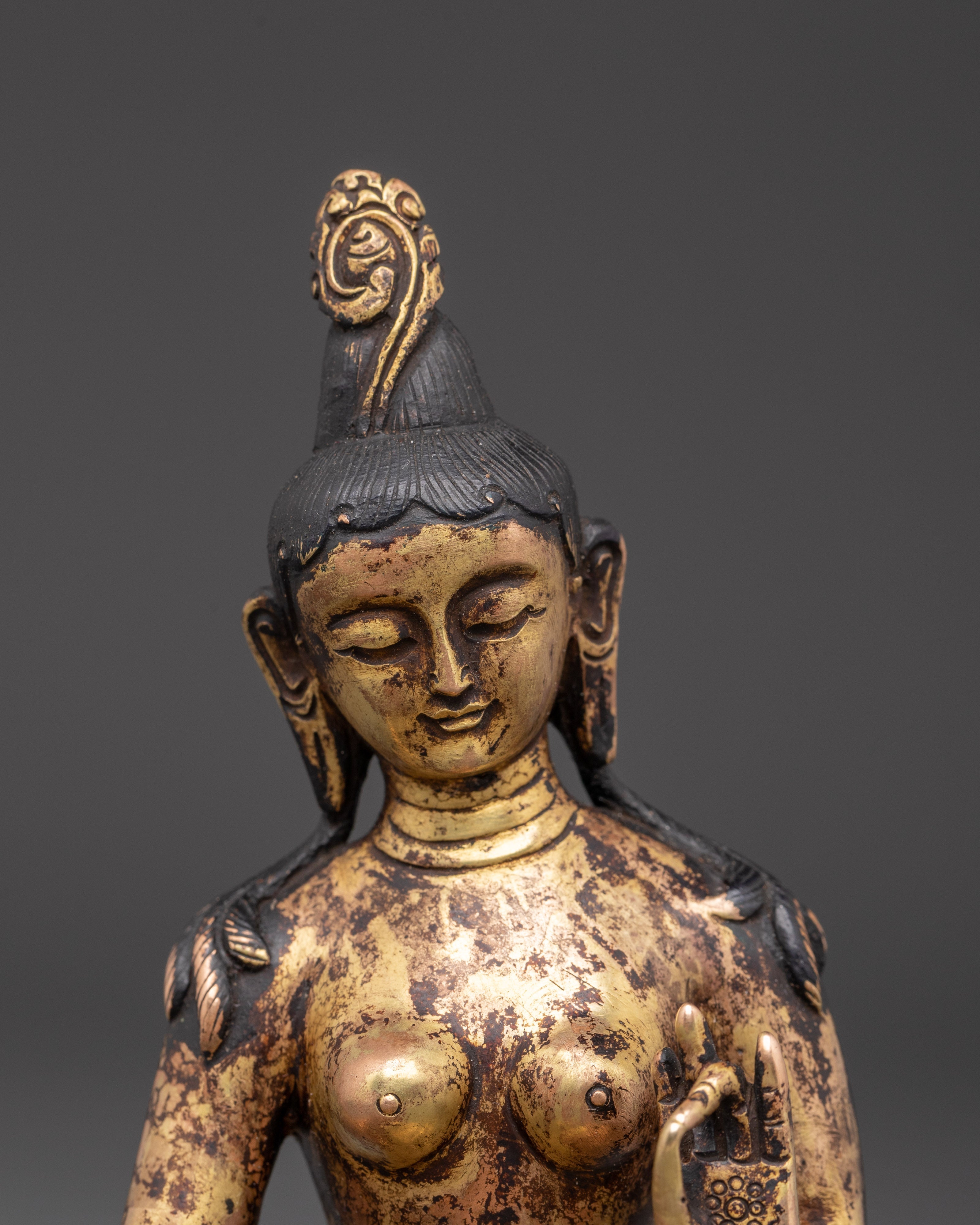 Handcrafted Green Tara Copper Statue | Tibetan Buddhist Goddess of Compassion