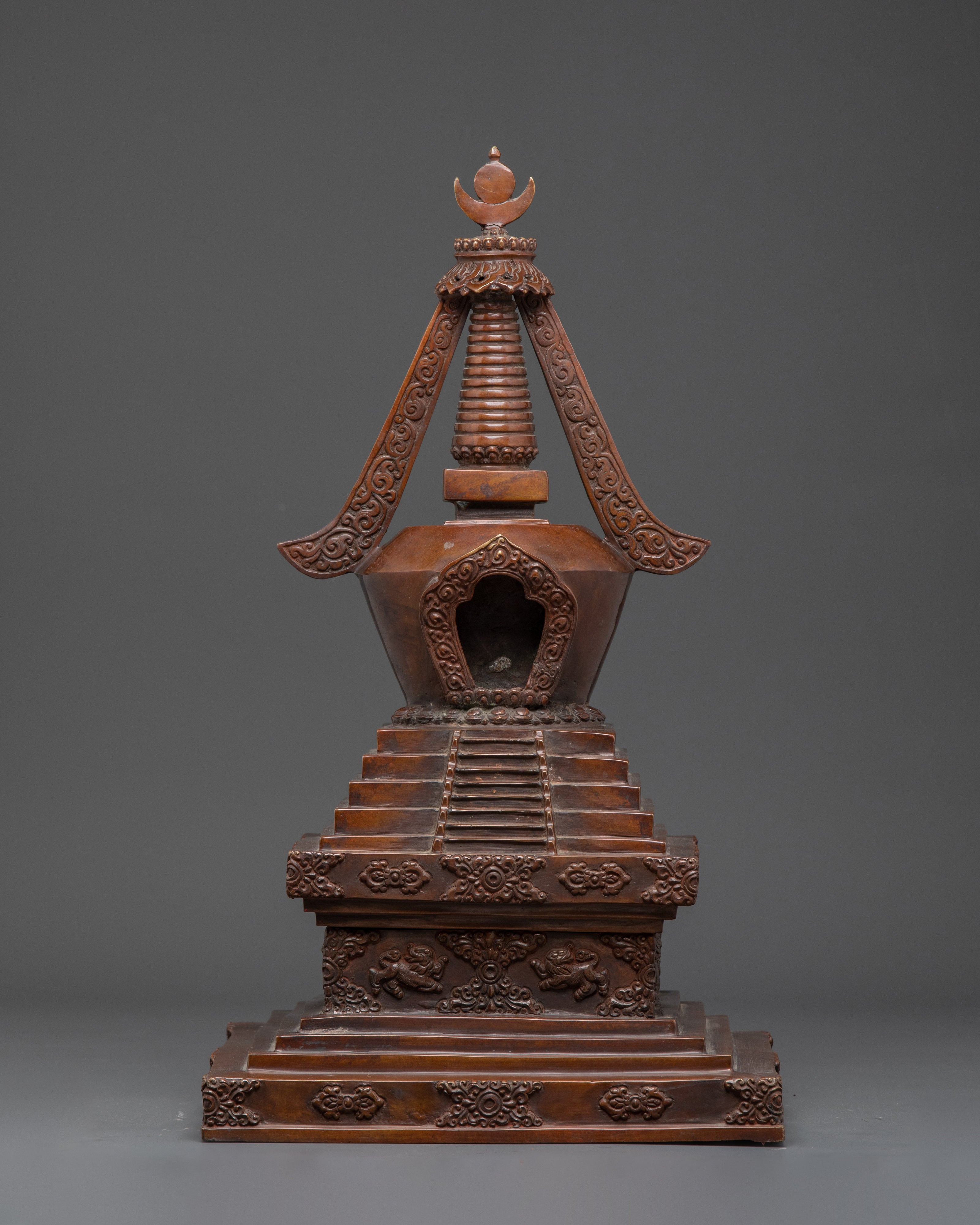 Oxidized Copper Tibetan Stupa