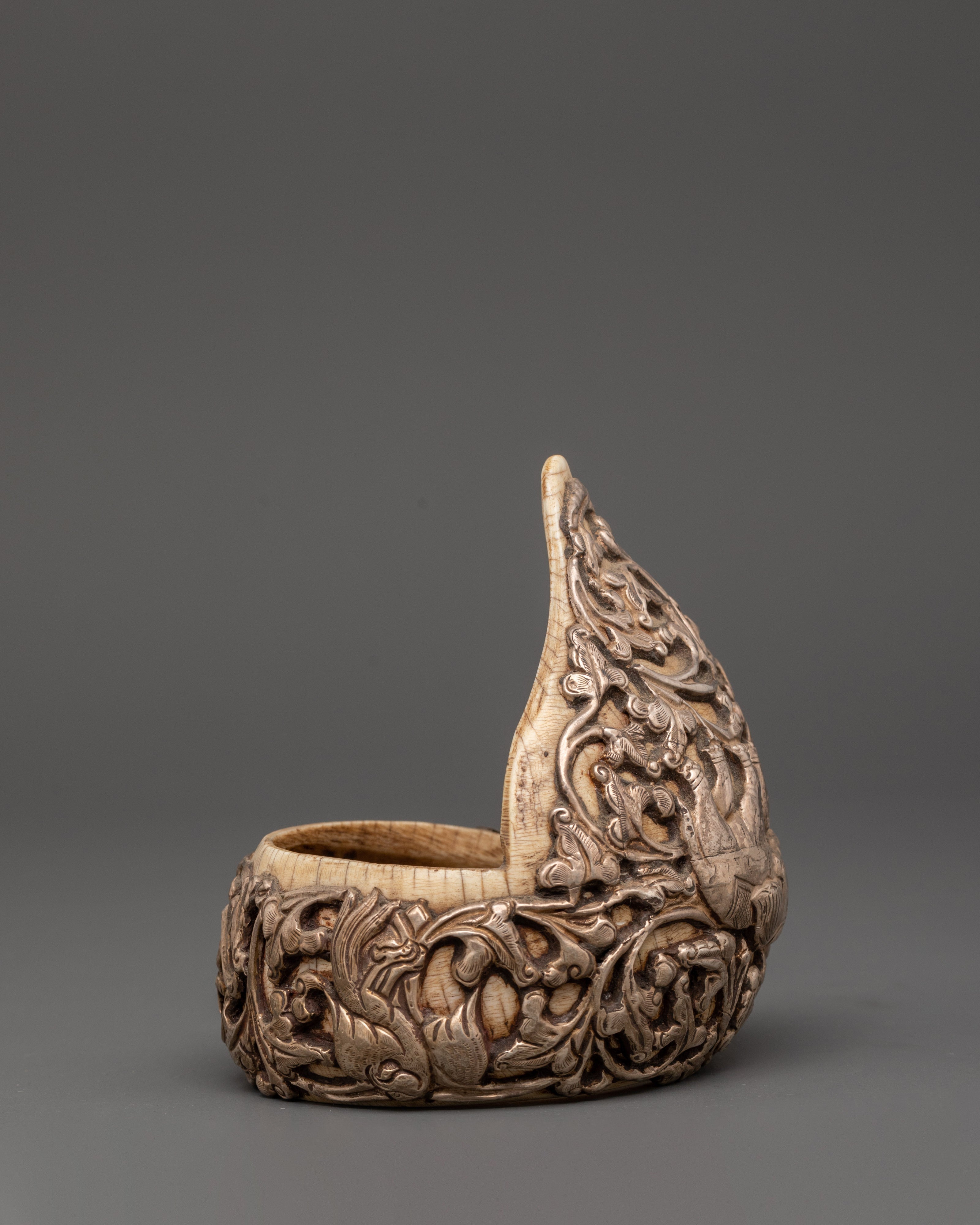 Elephant Carved Conch Shell Bangle | Himalayan Sacred Jewelry